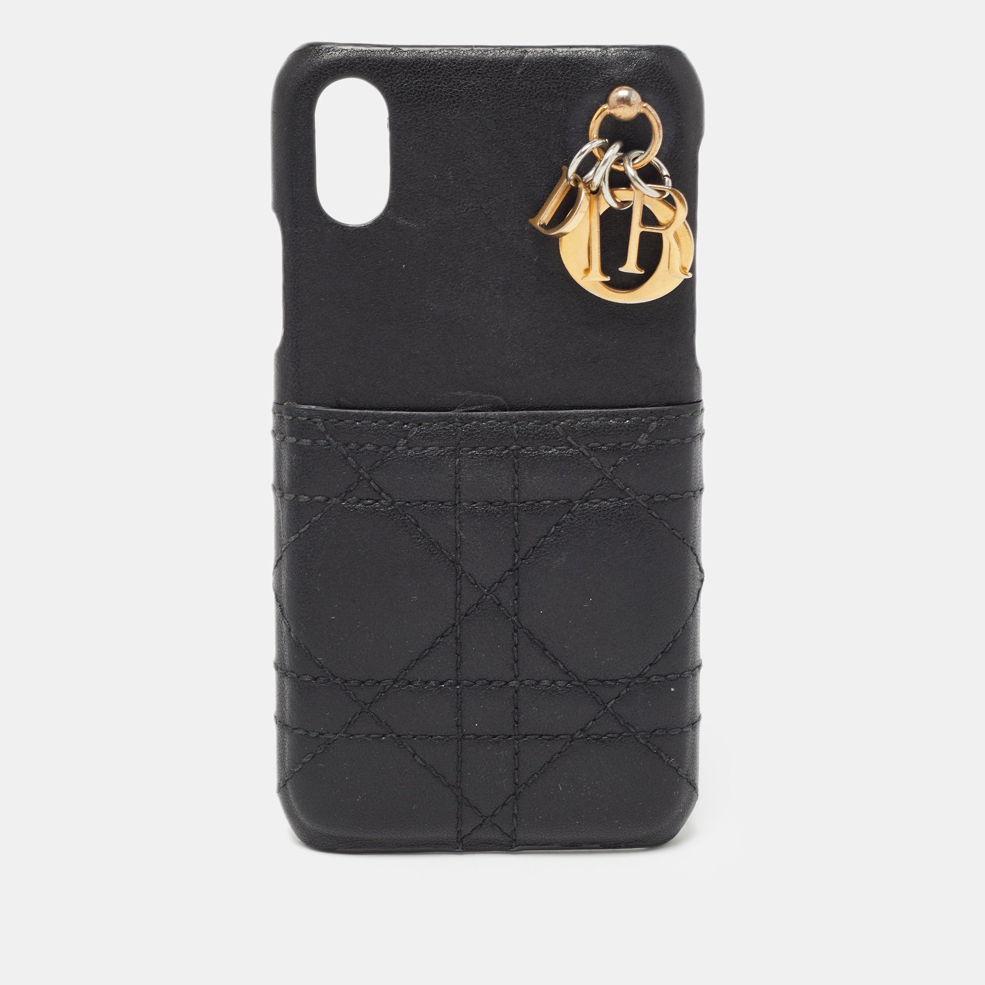 Luxury Black Cannage Leather iPhone X Case for Women - Elegant & Durable Phone Cover for Everyday Use, Work & Special Occasions