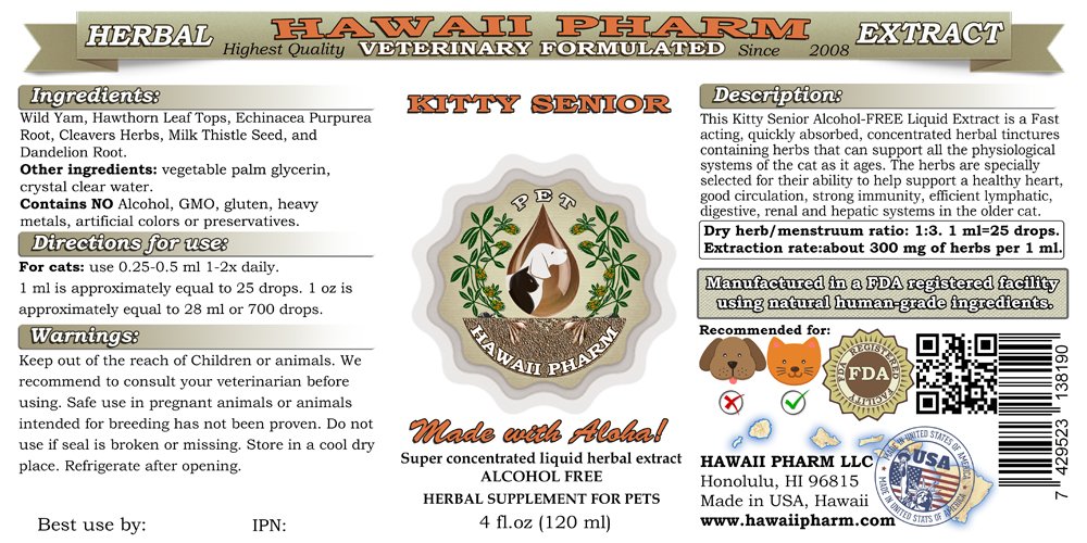 **Veterinary Natural Alcohol-Free Liquid Extract for Senior Cats - Pet Herbal Supplement (15x4 oz) - Supports Joint Health & Mobility for Aging Felines**