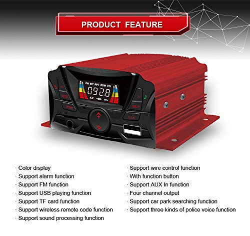 12V 4-Channel UTV ATV Golf Cart Motorcycle Bluetooth Speaker System - Weatherproof MP3 Music Player with AUX/USB/SD/FM Radio - Perfect for Off-Road, Motorbike & Outdoor Adventures