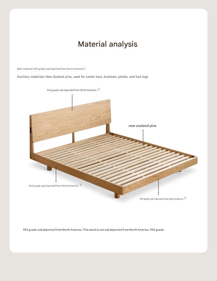 Solid Oak Wood Modern Floating Bed Frame - Queen Size, Sturdy Platform Bed with LED Lights for Bedroom, Living Room, Guest Room
