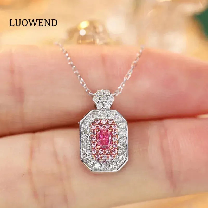 18K White Gold Pink Diamond Pendant Necklace for Women - Luxury Real Natural Diamond Jewelry Gift for Anniversary, Wedding & Special Occasions