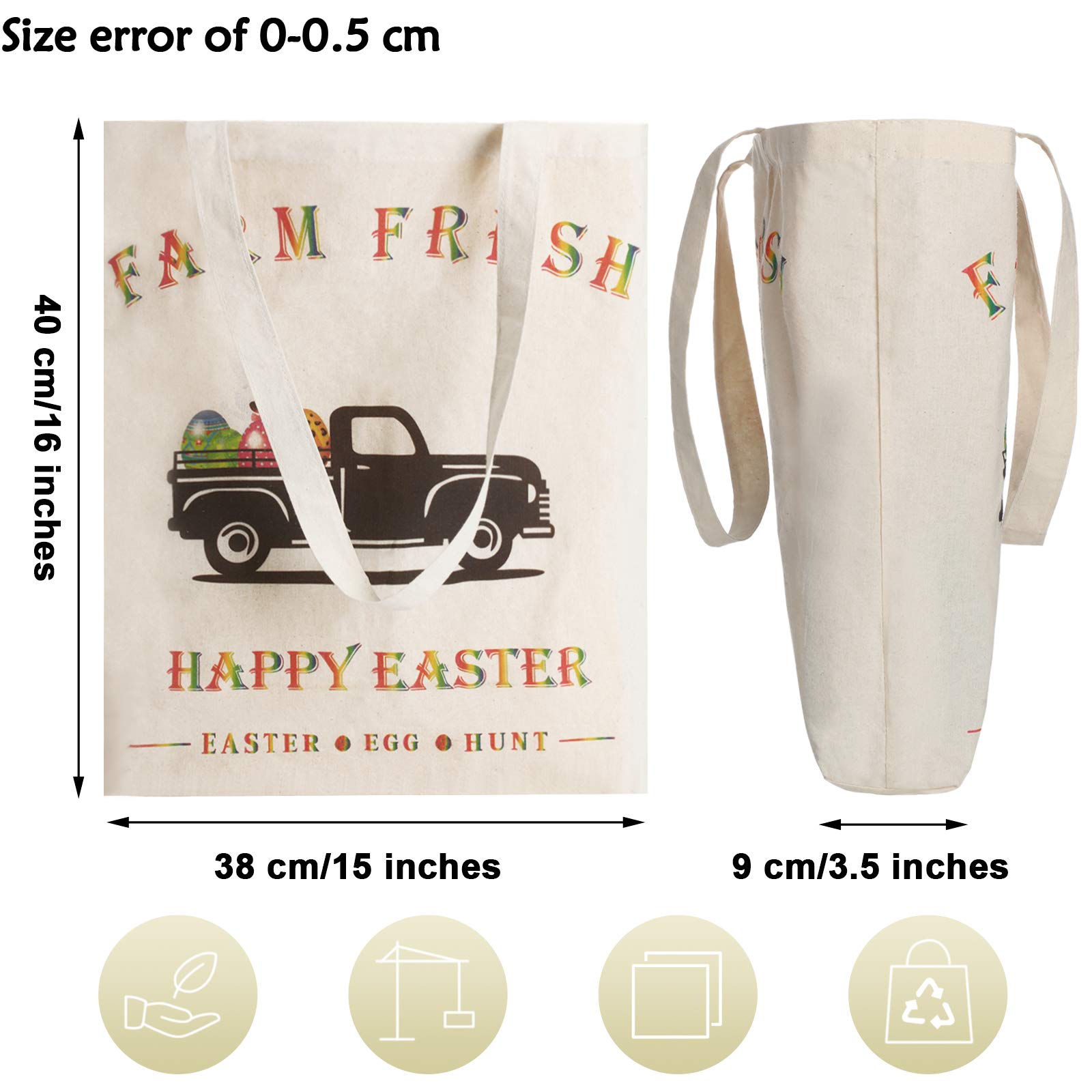 WeeWooday 2-Pack Easter Bunny Egg Tote Bags - Reusable Canvas Shoulder Bags for Easter Party, Grocery Shopping & Egg Hunt - Eco-Friendly Market Tote & Handbag for Women & Kids