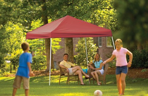 PatioPlus 10x10 Foot Instant Pop-Up Canopy Tent with Red Top & Black Carry Bag - Perfect for Outdoor Parties, Camping, and Beach Events