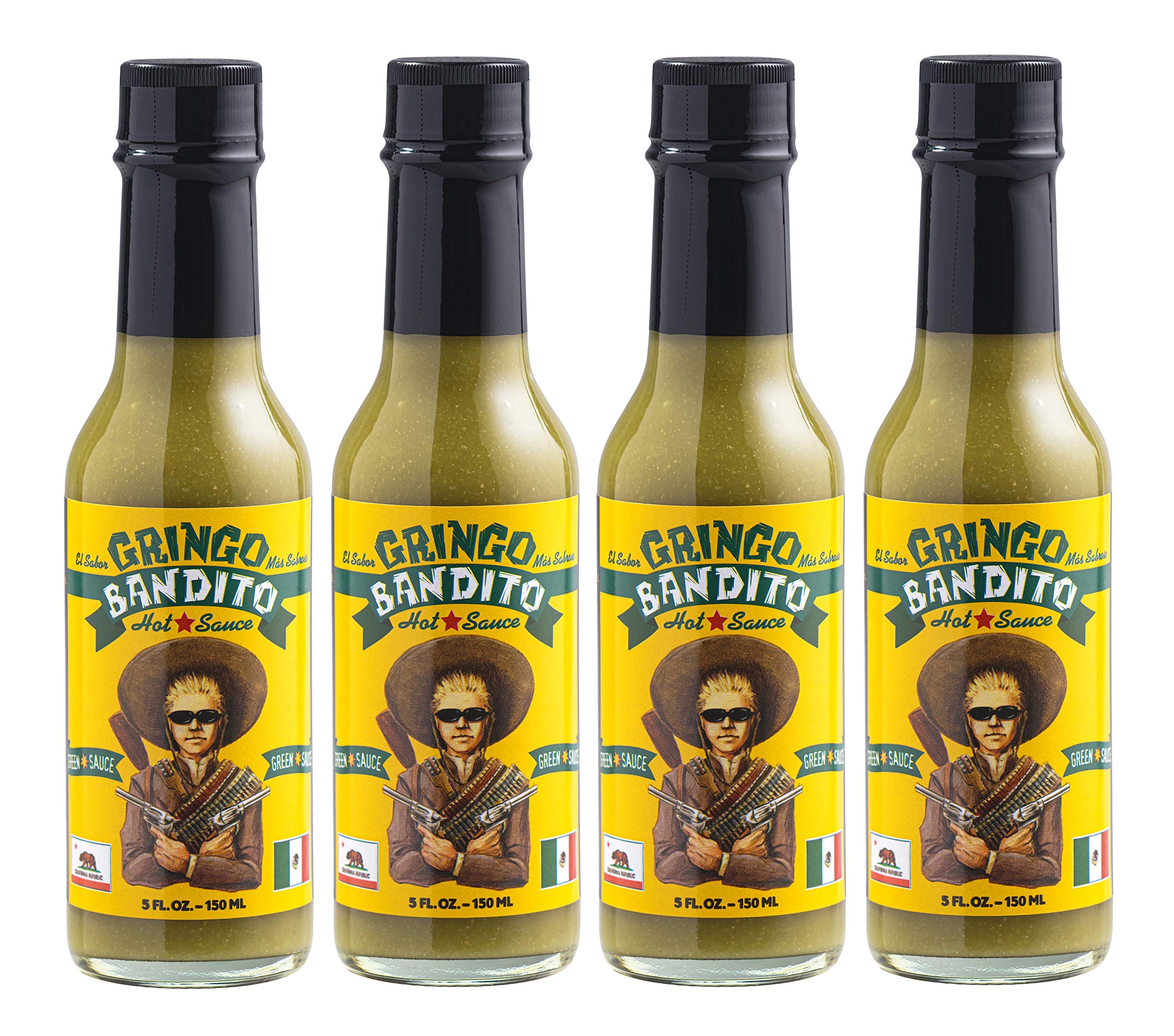 Gringo Bandito Green Habanero Hot Sauce - 5oz Bottle (Pack of 4) | Spicy Mexican Hot Sauce for Tacos, Wings & Burgers | Authentic Flavor for Home Cooking & Gifts