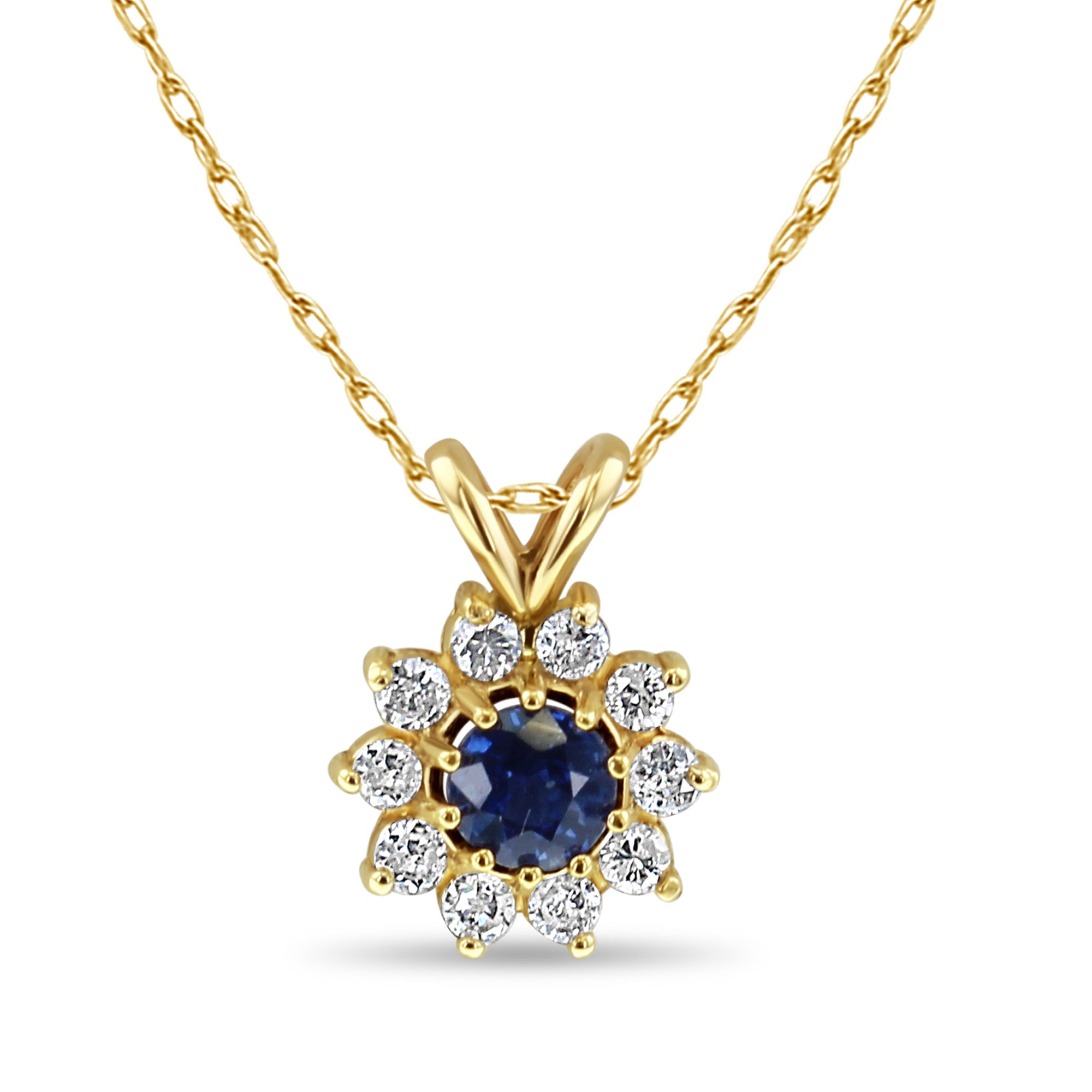 14K Yellow Gold Sapphire Diamond Halo Necklace .85cttw - Elegant Jewelry Gift for Women, Perfect for Anniversaries, Birthdays & Special Occasions
