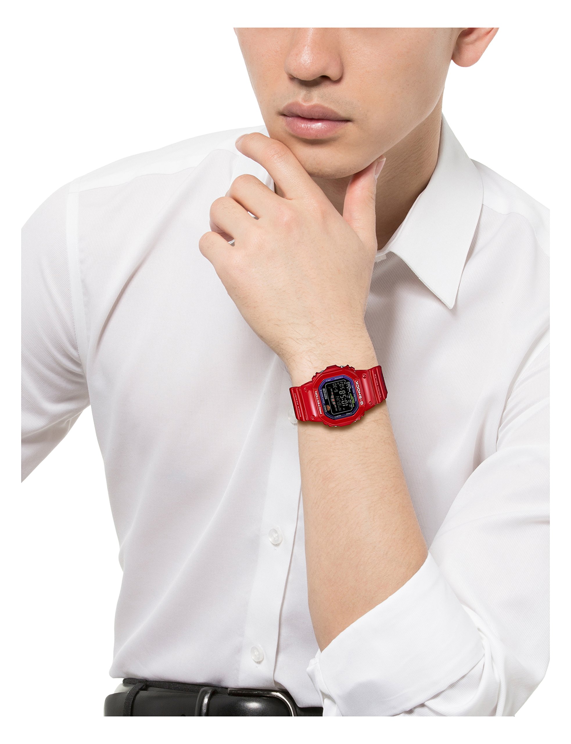 Casio G-Shock Tough Solar Watch - Black Digital Dial with Red Plastic Resin Case & Bracelet, Tide Graph & Moon Data - Perfect for Outdoor Sports, Hiking, and Water Activities