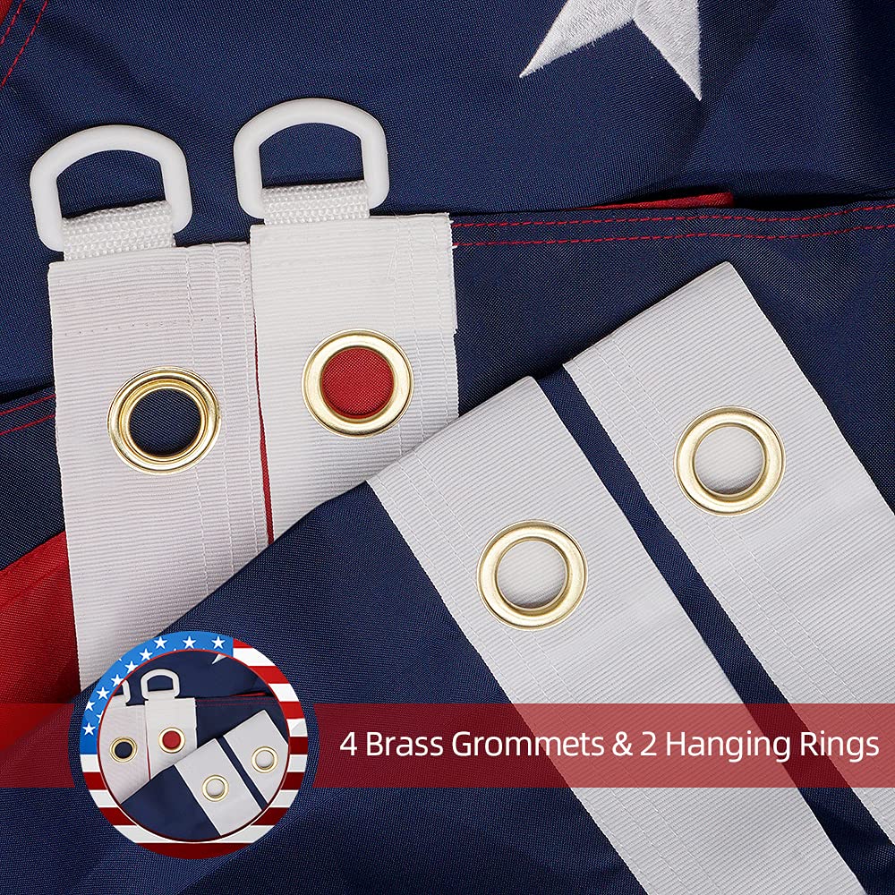 8x12 Ft American Flag - Heavy Duty 210D Polyester US Flag with Embroidered Stars & Sewn Stripes - All Weather Outdoor USA Flag with Brass Grommets - Perfect for Backyards, Parades, Schools, and Patriotic Events