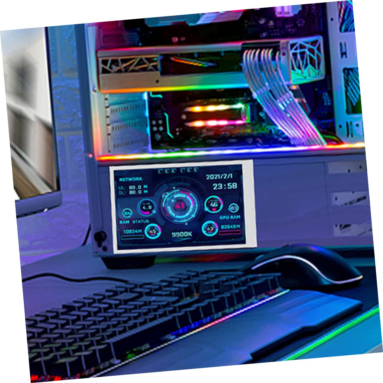 CRAFTHROU USB Mini Secondary Screen - CPU/GPU Temperature Monitor, Network Data Display, 360° Rotatable Computer Sub Screen for Real-Time PC Performance Tracking - Perfect for Gaming, Streaming & Workstations
