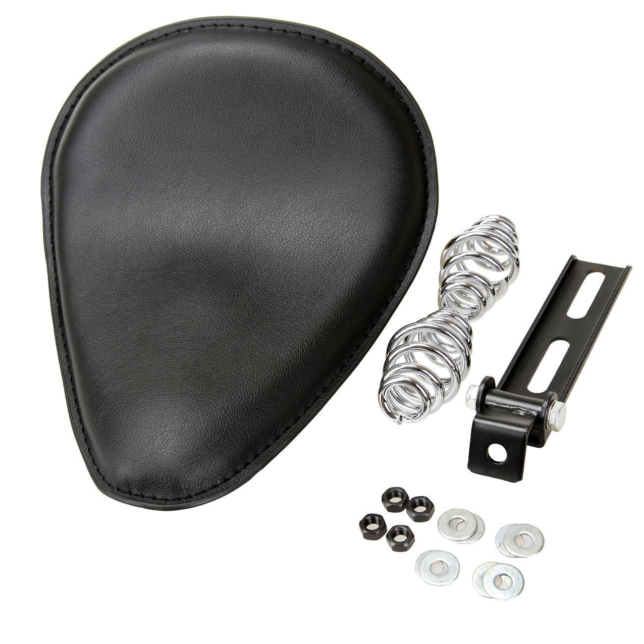 Black Motorcycle Solo Seat with Silver Mounting Spring & Bracket for Honda Yamaha Kawasaki Suzuki - Perfect for Chopper Bobber Custom Bike Upgrades & Replacement Parts