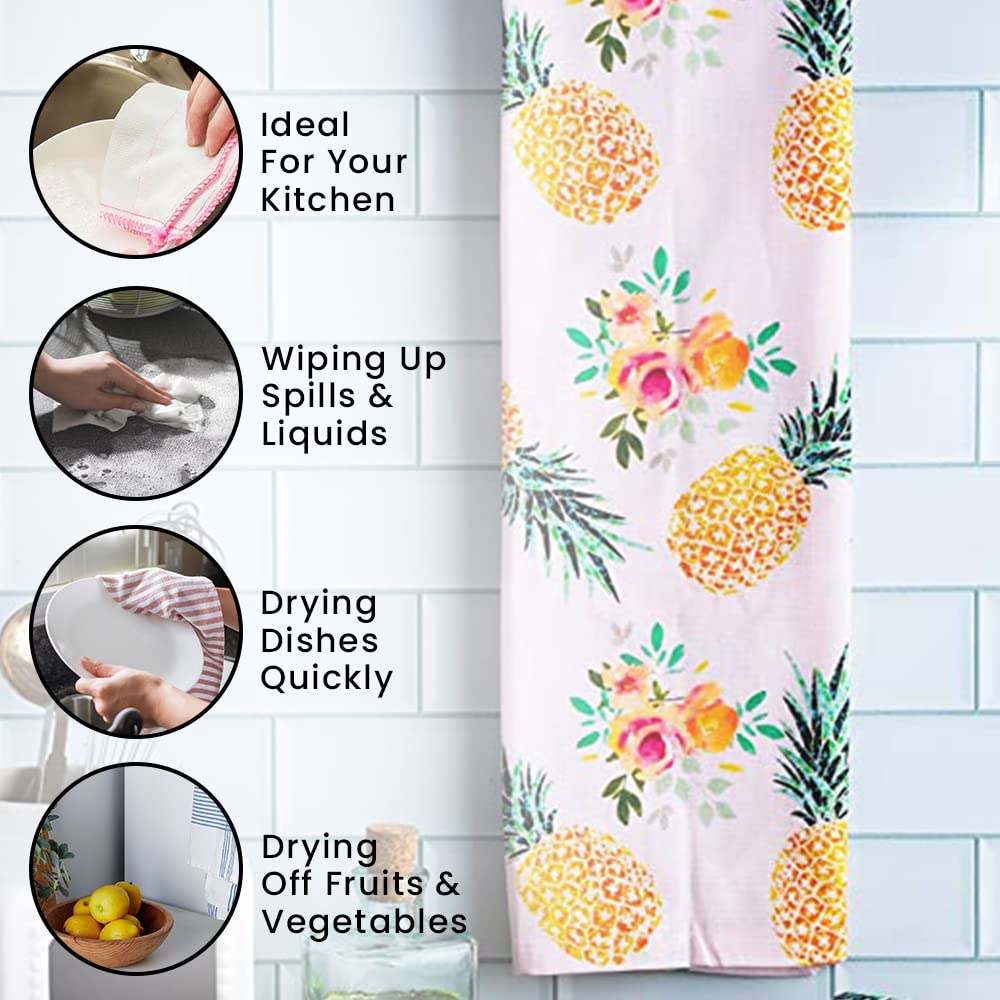 Premium 100% Ring Spun Cotton Kitchen Towels Set of 3 - Super Absorbent 17.7