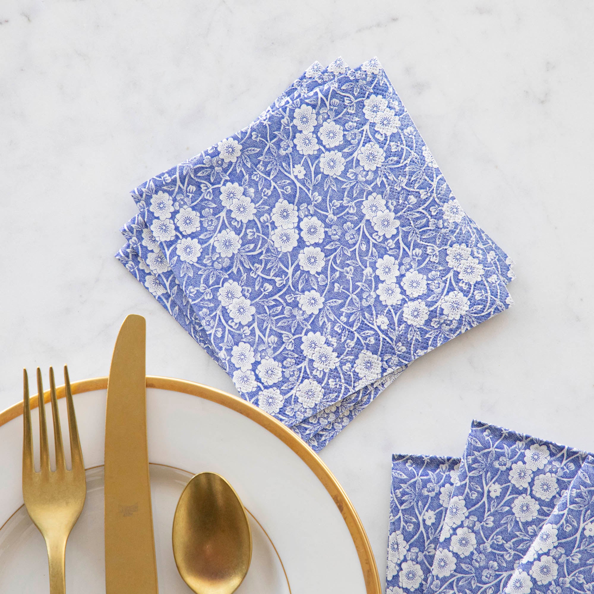 Premium Blue Calico Cocktail Napkins - 50 Pack Cotton Party Napkins for Drinks, Weddings & Elegant Events - Absorbent & Decorative Beverage Napkins for Home Bar, Dinner Parties & Special Occasions