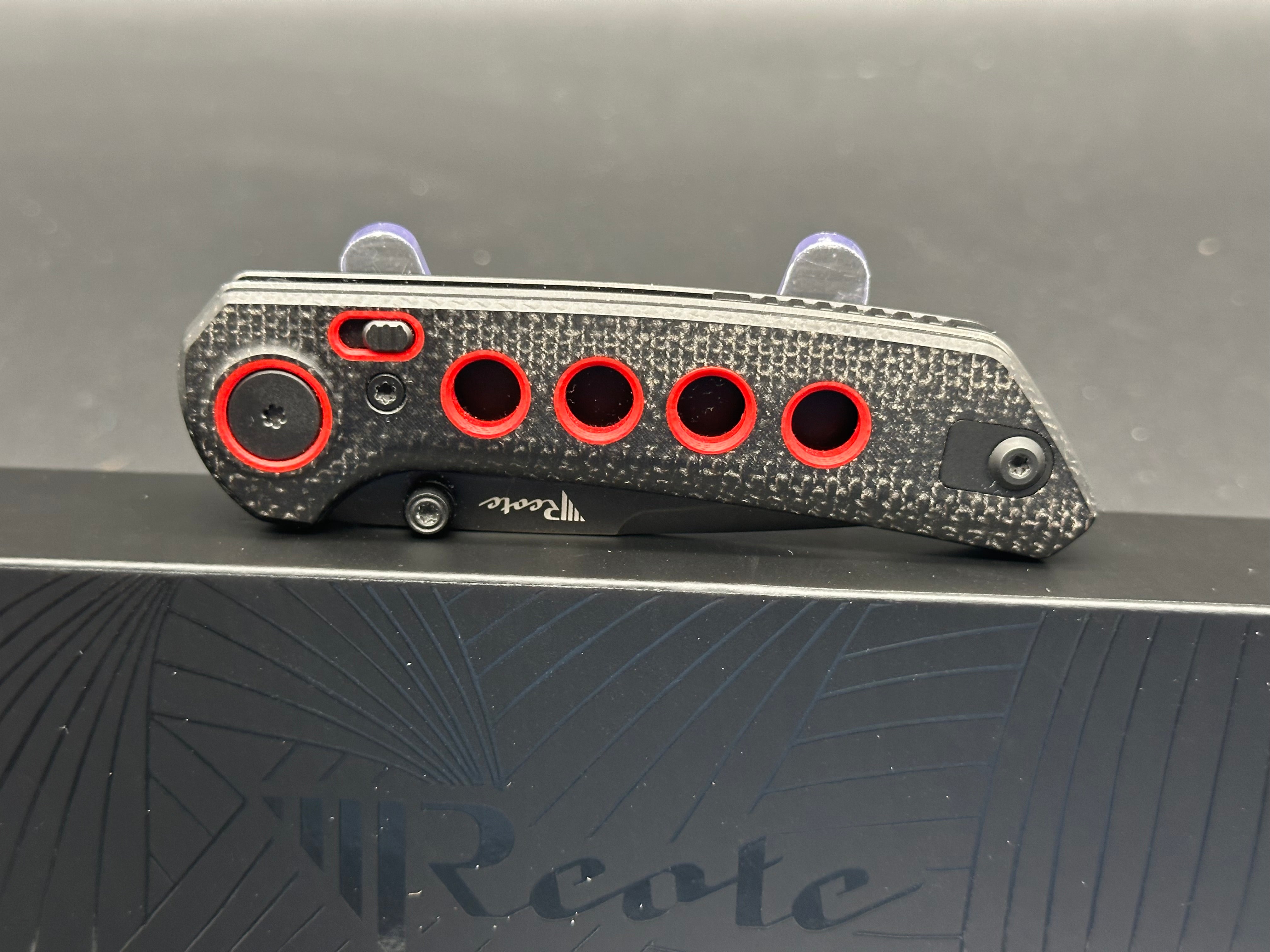 Reate PL XT Folding Knife - Black Micarta Handle with Red Inlay, Black PVD Coated Blade - EDC Pocket Knife for Outdoor Camping, Hiking & Everyday Carry