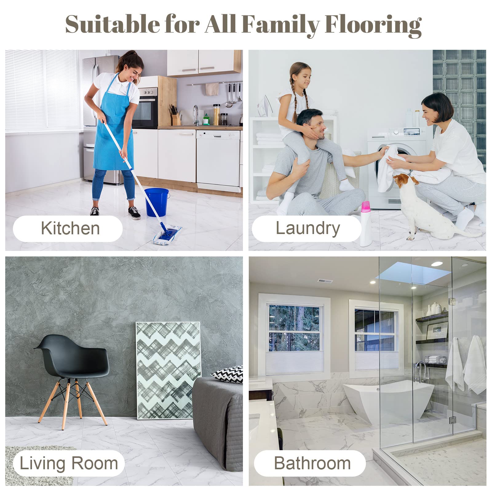 100-Pack Spiareal Self-Adhesive Peel & Stick Vinyl Floor Tiles 12x12 Inch - Waterproof Removable Flooring Stickers for Kitchen, Bedroom, Bathroom, Basement (Marble Design) - Easy DIY Home Renovation & Rental Apartment Upgrade
