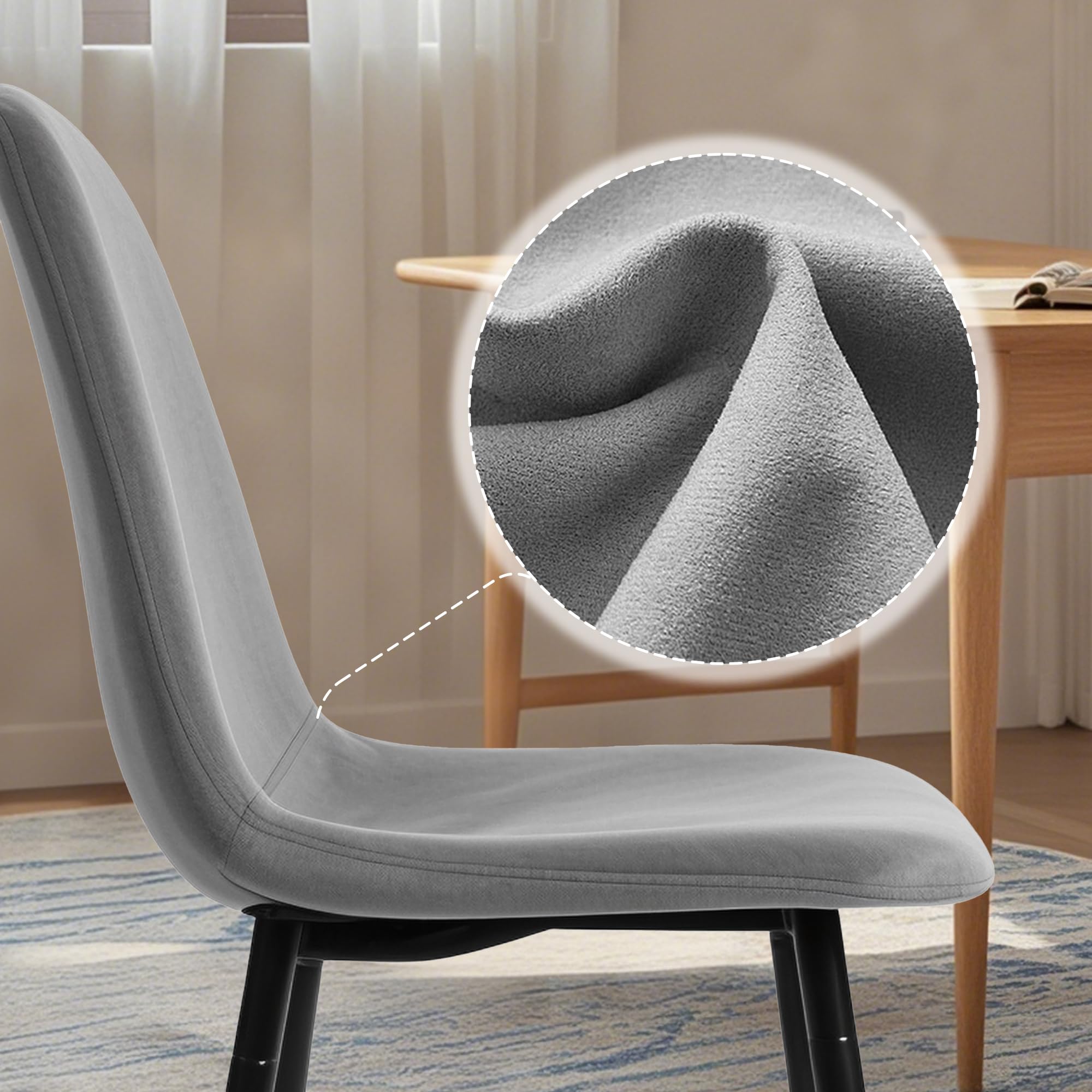 Velvet Dining Chairs Set of 4 - Modern Fabric Upholstered Kitchen Side Chairs with Padded Seat & Sturdy Metal Legs - Comfortable for Dining Room, Living Room, Restaurant, Office Meeting - Perfect for Home Decor, Family Gatherings & Commercial Spaces - Grey