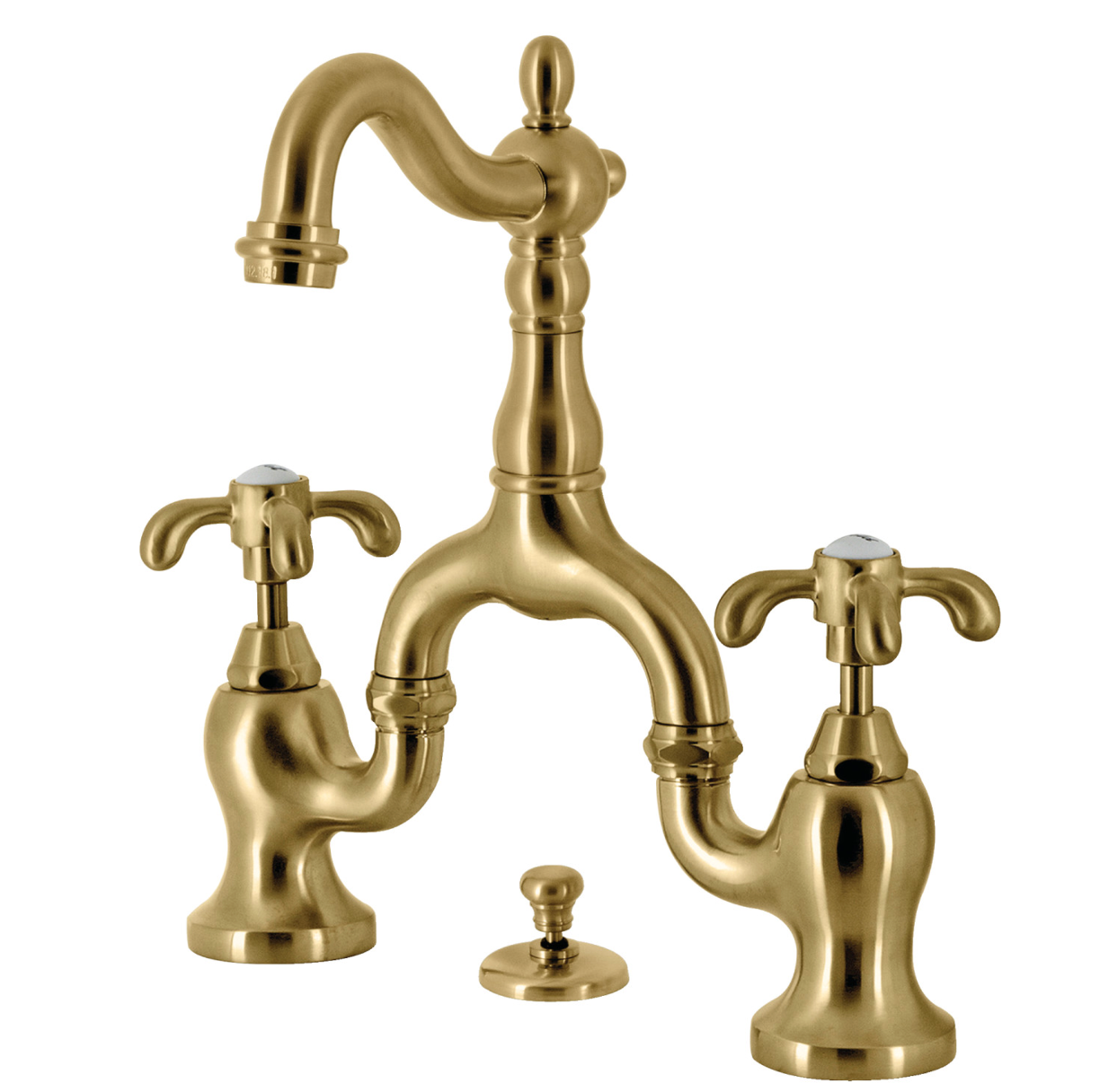 Premium European Bridge Bathroom Faucet with Pop-Up Drain and Spoke Handles - Modern Matte Black Finish for Vanity Sinks, Powder Rooms & Guest Bathrooms