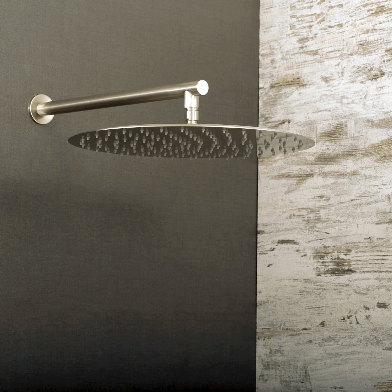DAX Round Rain Shower Head - Ultra Thin Brass Body with Brushed Nickel Finish - Large Rainfall Showerhead for Spa-Like Bathroom Experience (Model D 1230 BN) - Perfect for Master Bathrooms and Luxury Hotel Style Showers