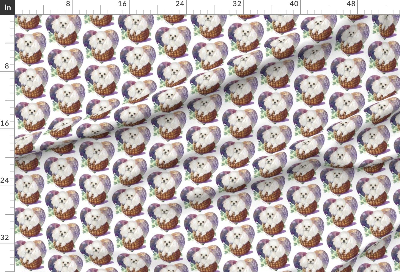 White Poodle Puppy Dog with Lavender Heart Print Minky Fabric by The Yard - Soft Plush Material for Sewing Baby Blankets, Quilt Backing & DIY Plush Toys - Perfect for Nursery Decor and Handmade Gifts