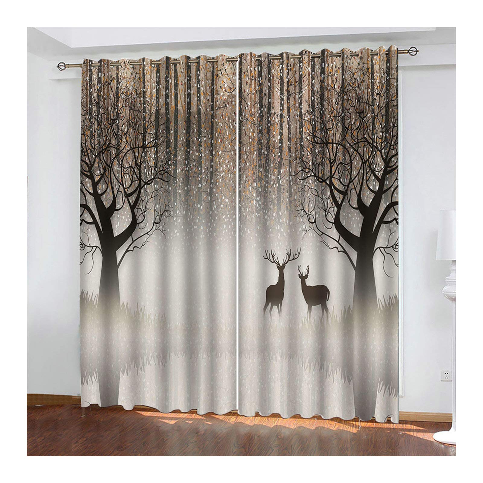 MoAndy Blackout Curtains for Bedroom - 2 Panels Set (52x84 Inch) Darkening Window Drapes with Deer & Trees Design in Gray - Perfect for Home Decor, Privacy & Light Control in Living Room or Bedroom