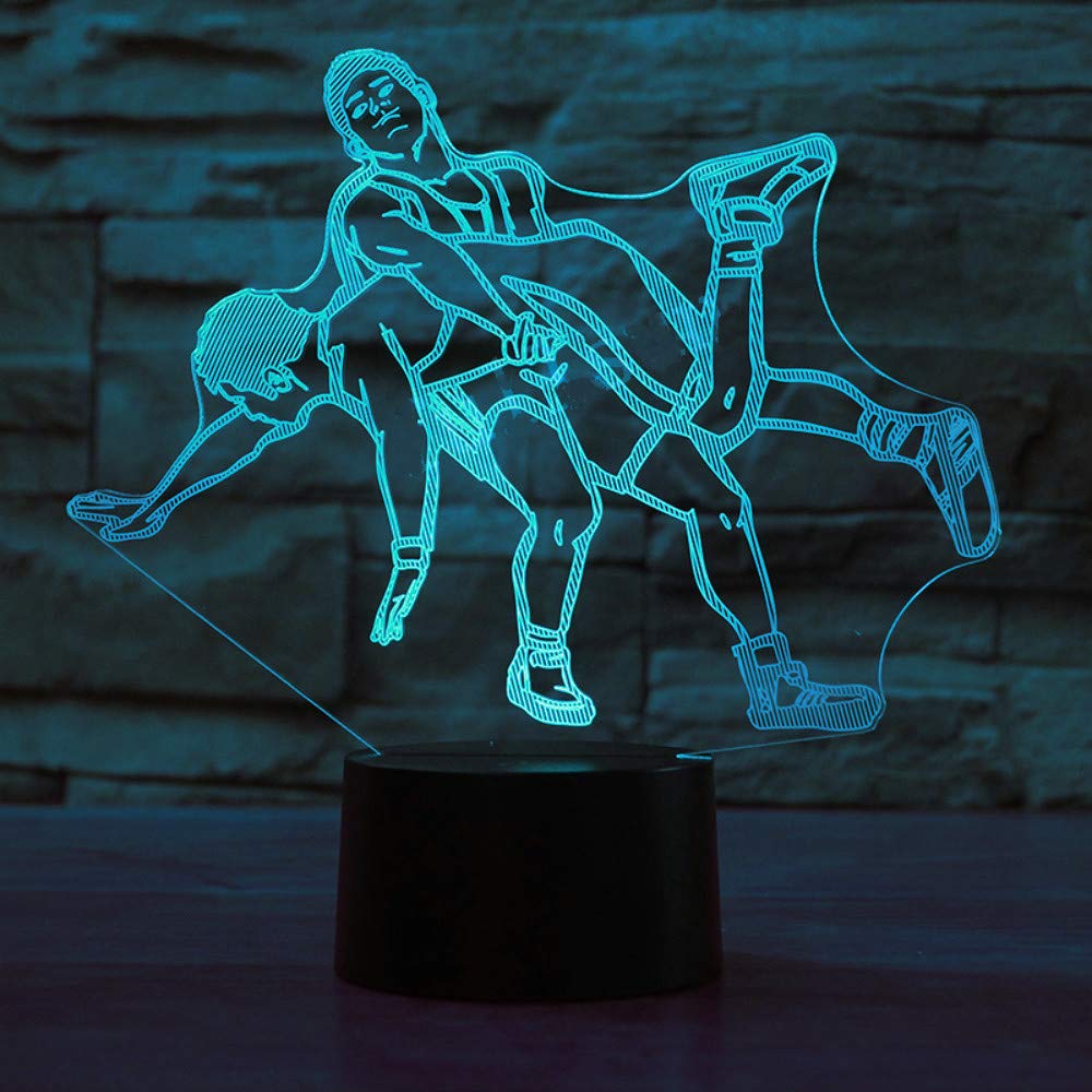 3D Wrestling Basketball Night Light - Touch Switch LED Table Lamp with 7 Color Changing Modes, Optical Illusion Desk Decor for Kids Room, Birthday Gift, Christmas Home Decor, Perfect for Bedroom, Game Room, and Sports Themed Parties