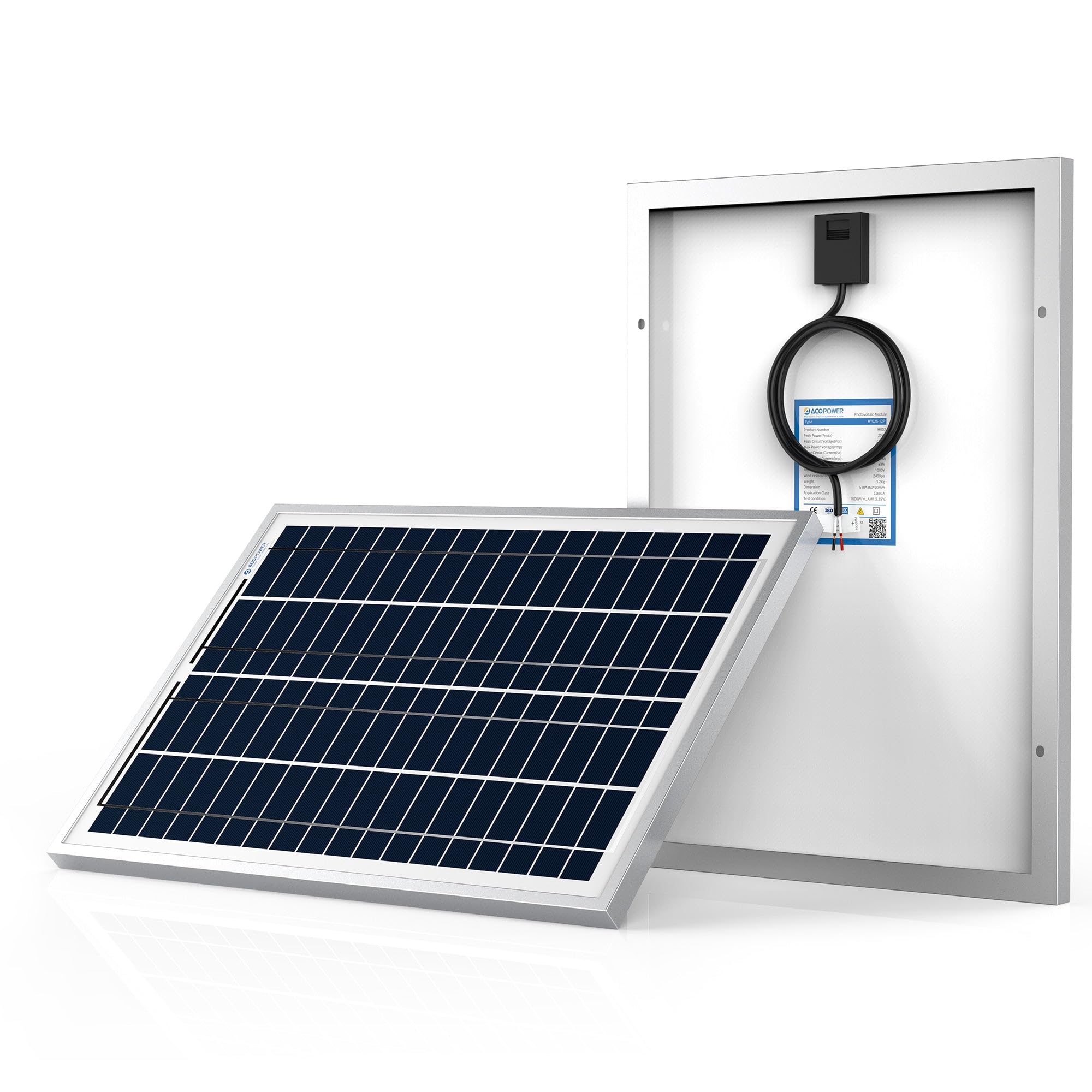 ACOPOWER 25W 12V Polycrystalline Solar Panel - High Efficiency Small Solar Module for Battery Charging, RV, Boat, Gate Opener & Off-Grid Power | Perfect for Camping, Chicken Coops & Outdoor Lighting