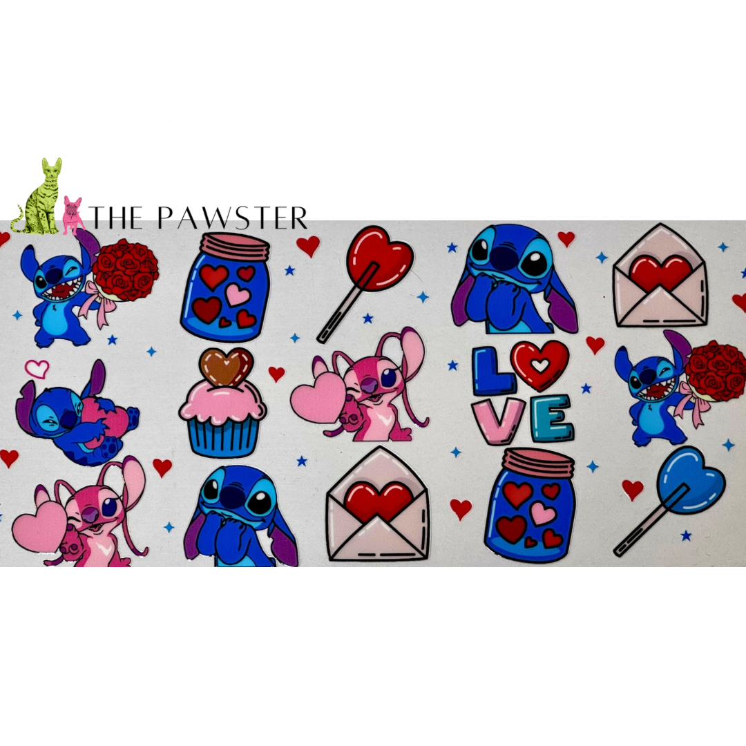 Valentine's Day 16oz Cup Wrap with #116 Stitch Design - Perfect for Disney Lovers, Party Decorations & Gift Giving
