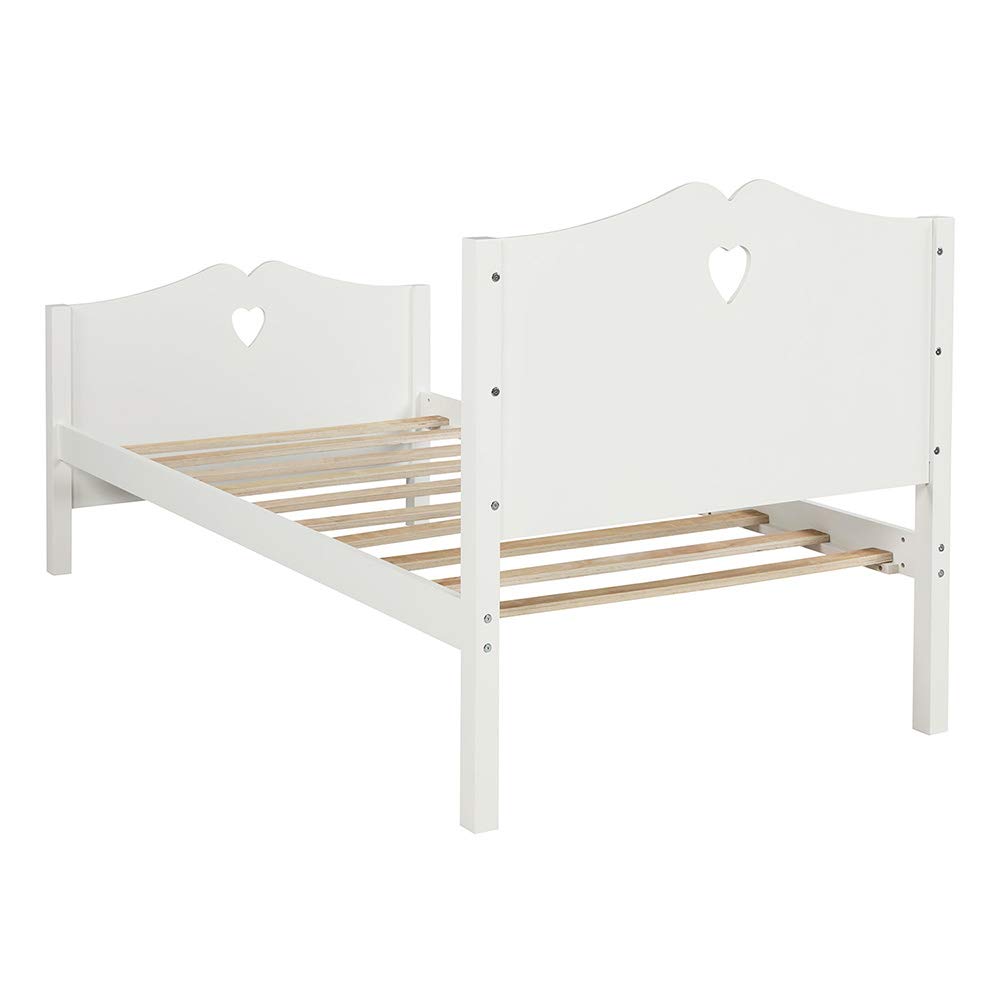 Twin Size Wooden Platform Bed Frame with Headboard & Footboard - Sturdy 10-Slat Support, Perfect for Kids, Girls & Boys Bedroom (White) - Ideal for Small Spaces, Dorm Rooms & Cozy Bedrooms