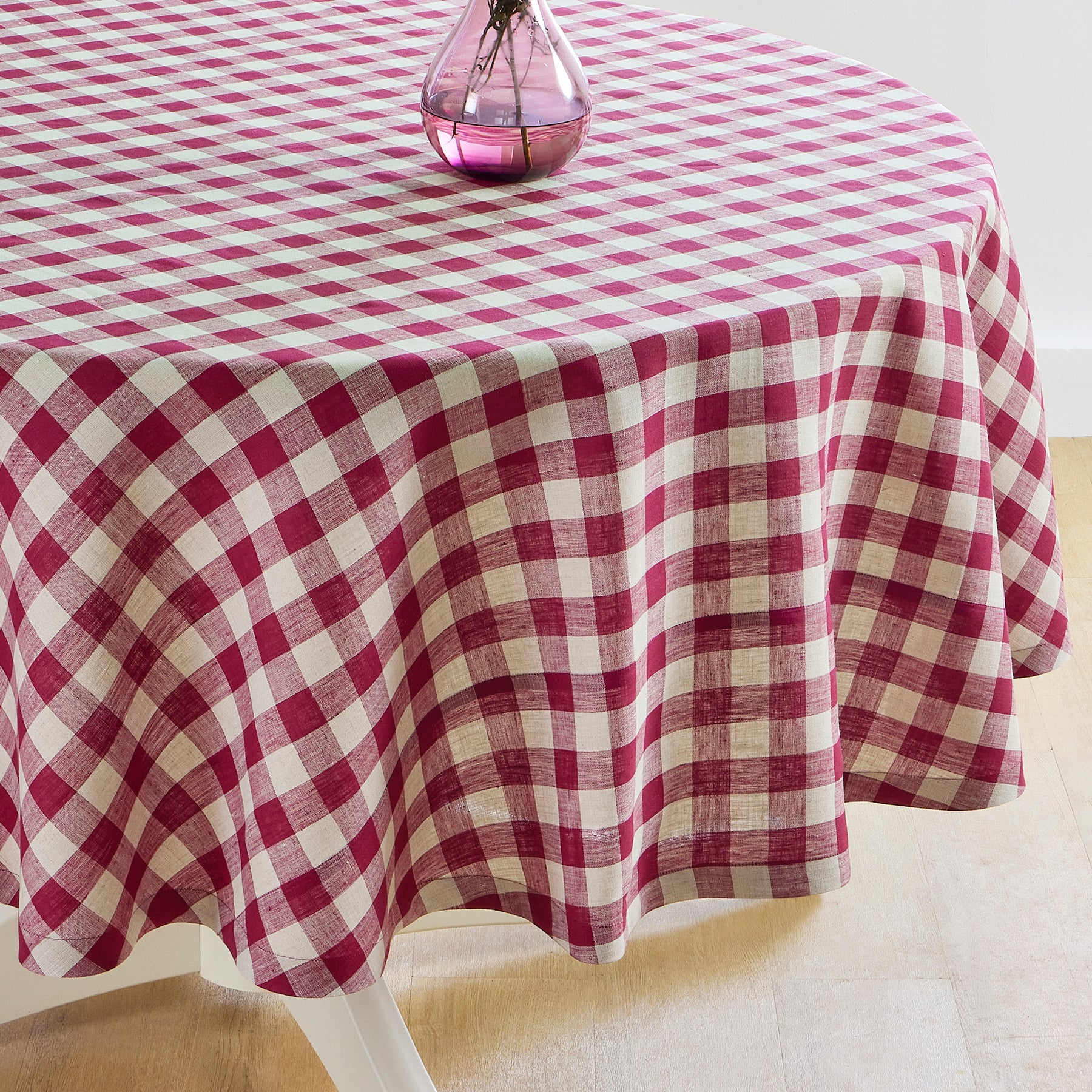 Morgan Check Round Tablecloth - Classic Red and White Plaid Design for Dining & Kitchen Decor | Perfect for Parties, Holidays & Everyday Use