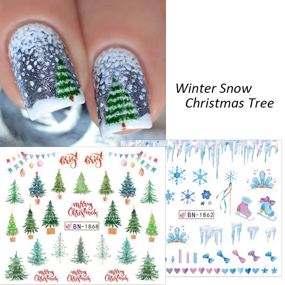 Christmas Nail Art Stickers - 12PC Snowflake & Holiday Water Decals (Santa, Snowman, Bell, Tree, Reindeer) for Women - DIY Acrylic Nail Decorations - Perfect for Christmas Parties, Gift Wrapping & Winter Nail Designs