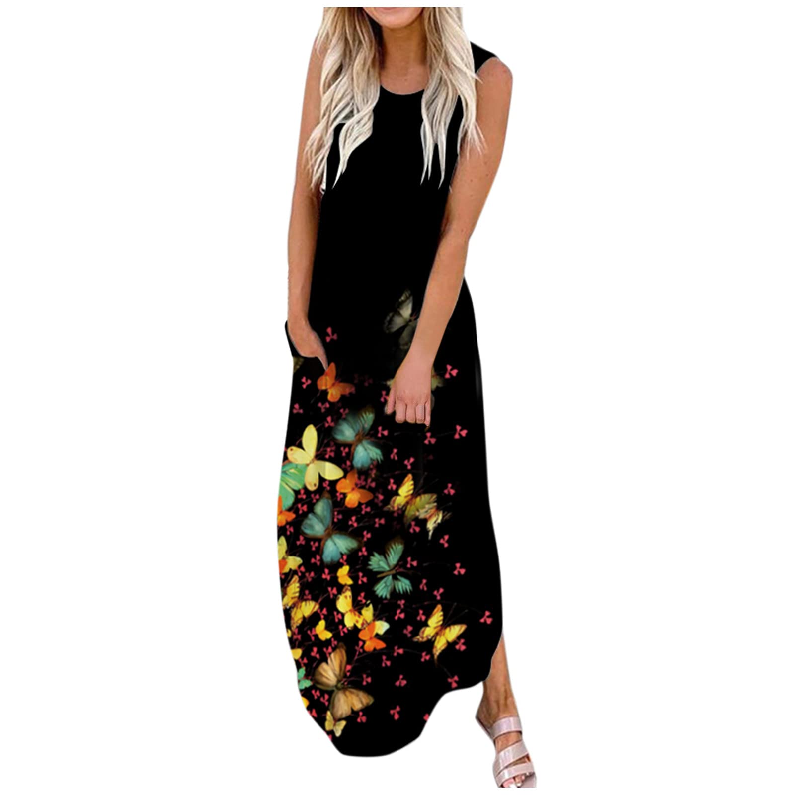 Felwors Women's Summer Dresses - High Waist Sleeveless Beach Maxi Dress with Spaghetti Straps | Casual Flowy Long Dress for Vacation, Pool Party & Summer Outings