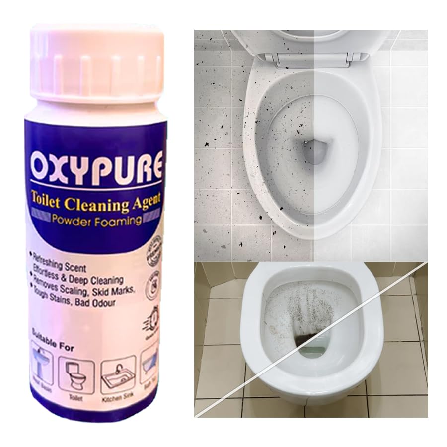 Oxypure Toilet Cleaning Powder - Foaming Formula for Deep Stain & Odor Removal - Safe for Toilets, Kitchen Sinks & Bathroom Fixtures - Ideal for Home, Hotel & Office Cleaning