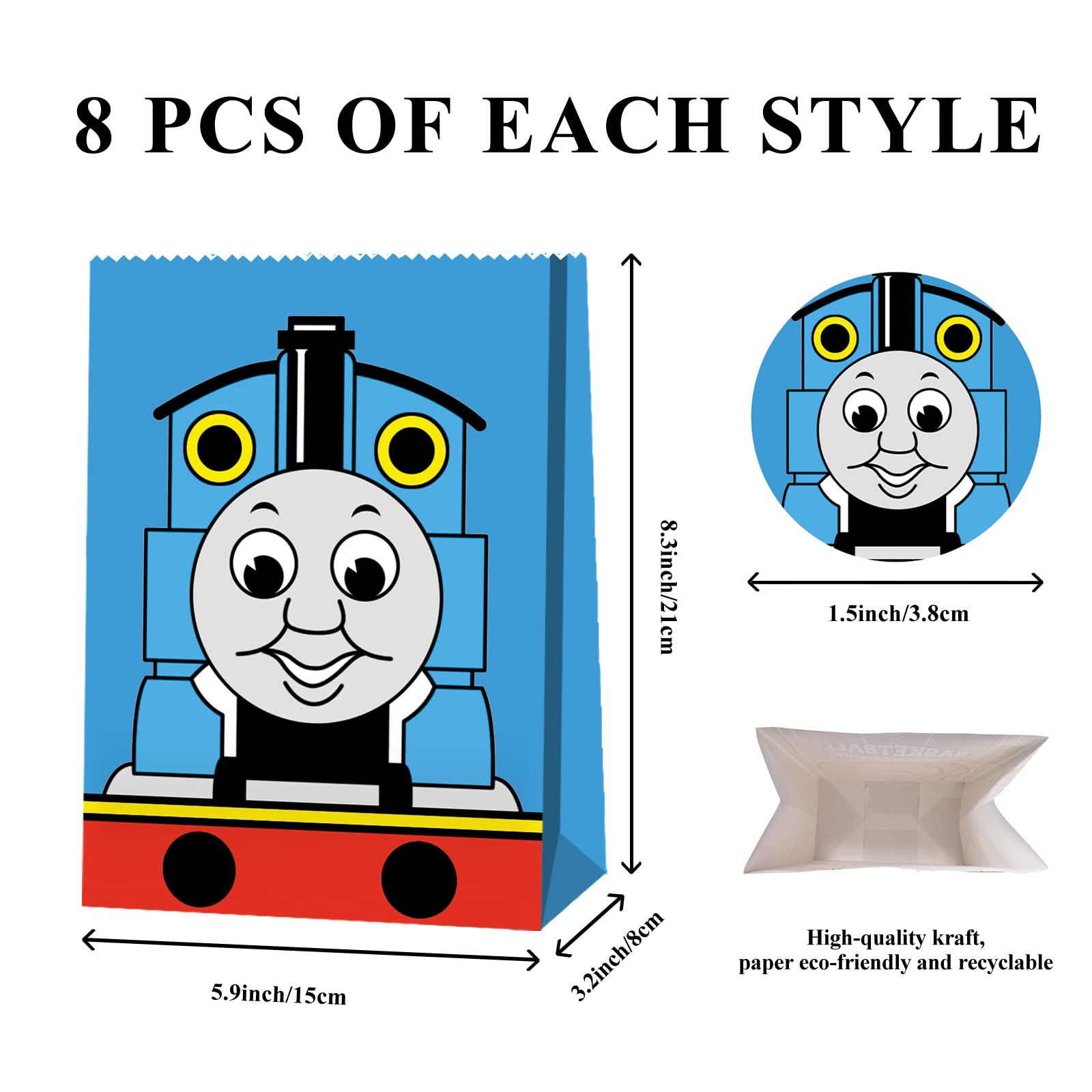 24 PCS Train-Themed Candy Bags for Birthday Parties & Favors - Colorful Treat Bags for Kids' Train Birthday, Baby Shower & School Events