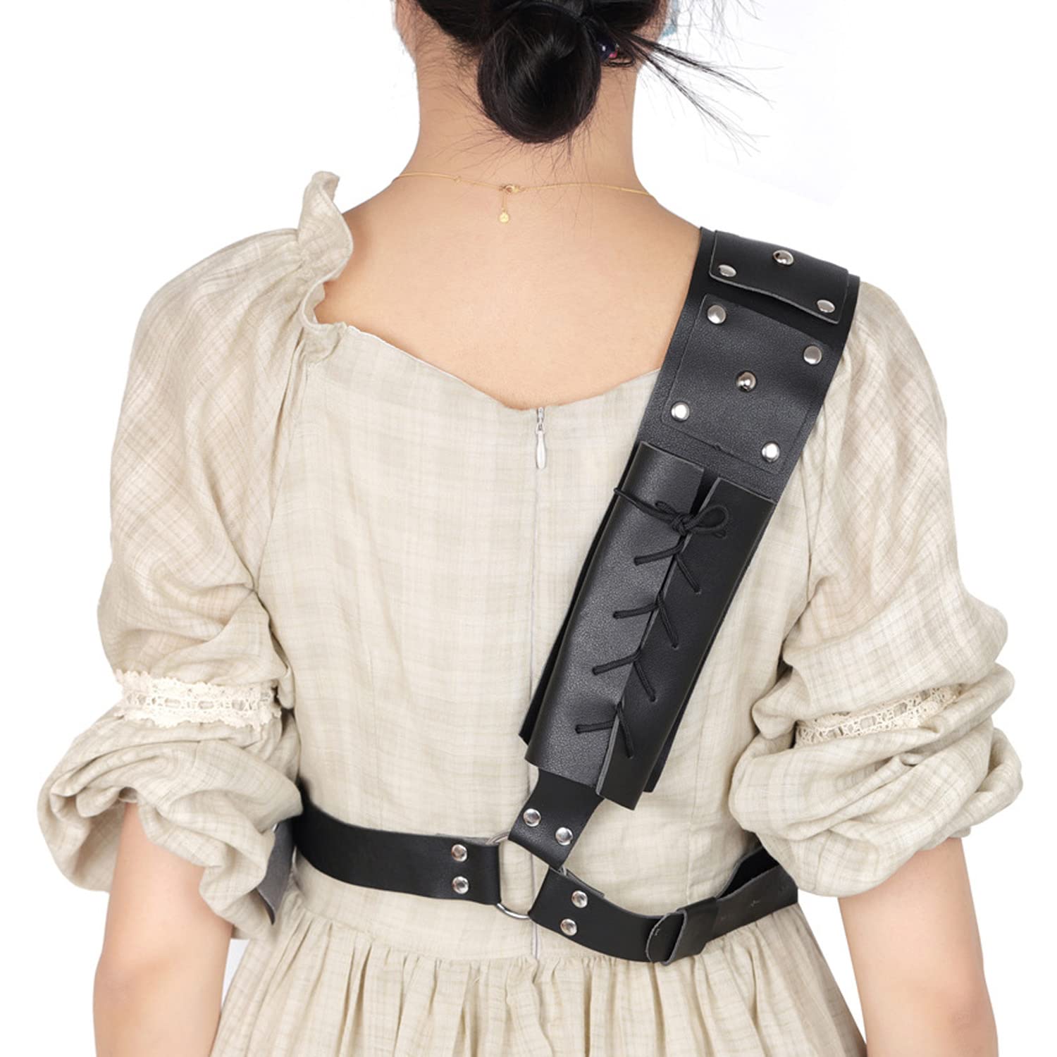 Warrior Back Sword Holster - Medieval Armor Shoulder Sheath with Crossbody Strap | PU Leather Behind-the-Back Scabbard for Cosplay, LARP & Renaissance Fairs | Perfect for Costume Accessories & Historical Reenactments