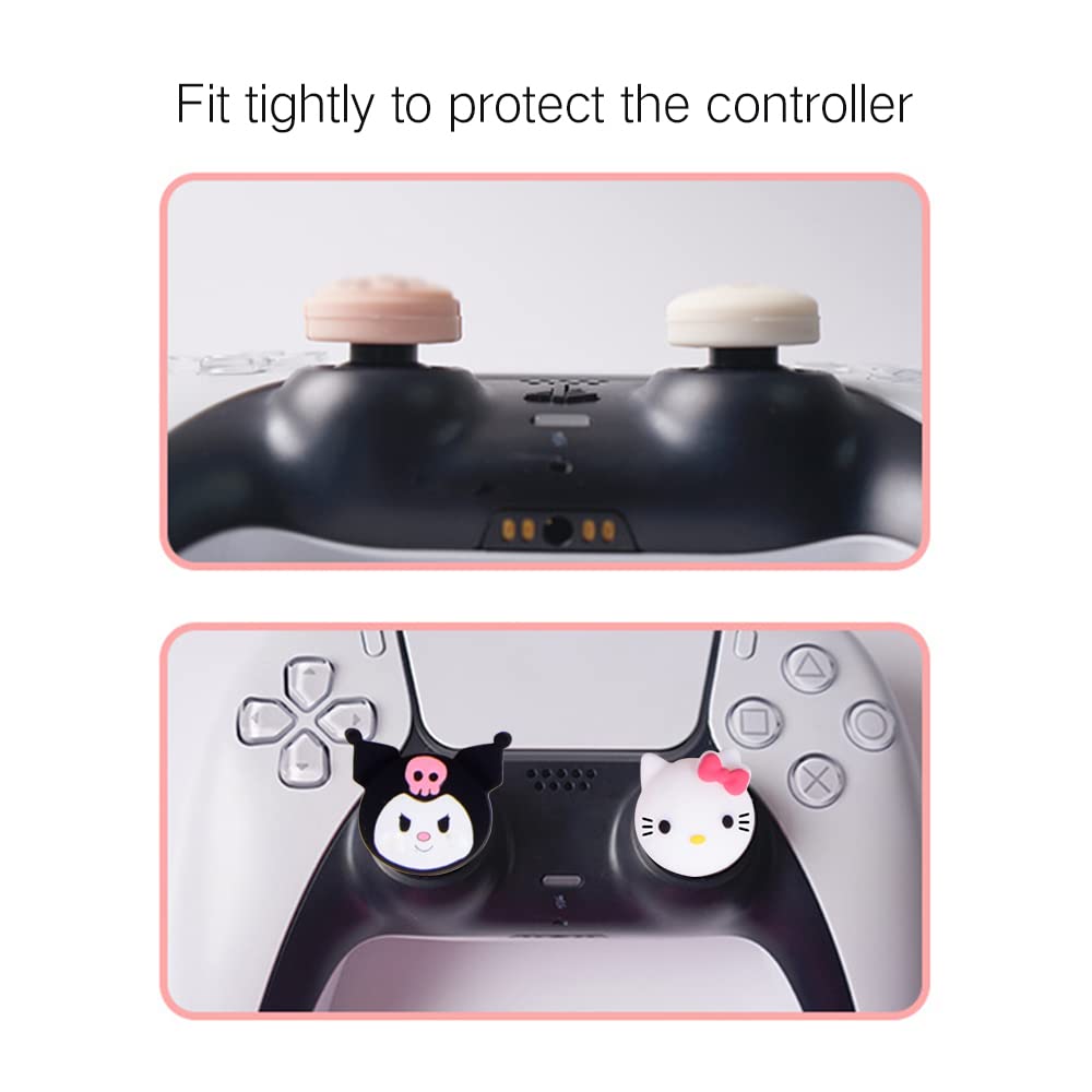 PERFECTSIGHT Cute Thumb Grip Caps for PS5, PS4, Xbox Series X/S, Xbox One, Switch PRO Controller - 4PCS Soft Rubber 3D Analog Thumbstick Grips Joystick Cover Set (Rabbit+Kitty Design) - Perfect for Gaming Comfort and Enhanced Control
