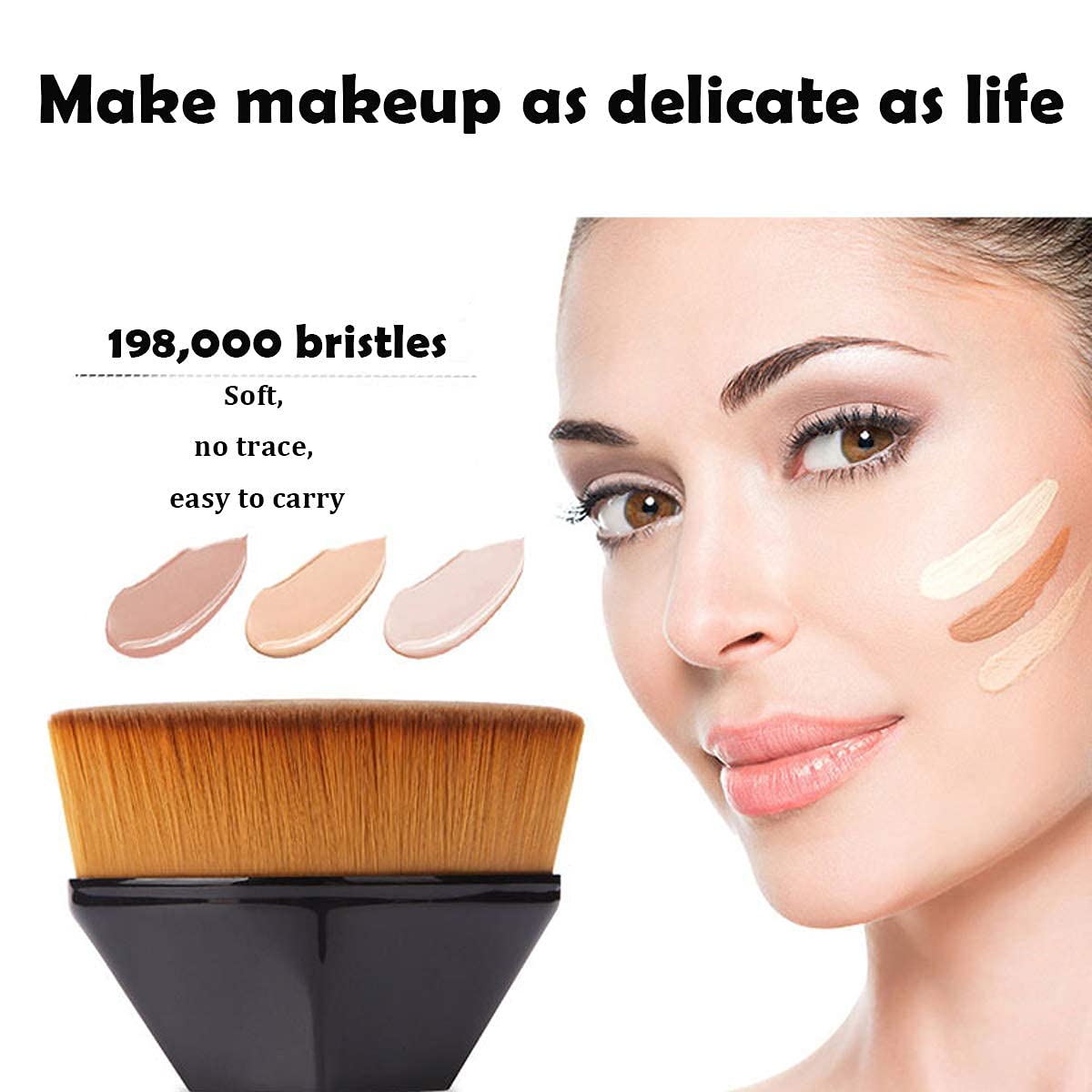 Premium Kabuki Makeup Brush - High-Density Flat Top Foundation Brush for Flawless Powder Application | Soft Synthetic Bristles | Professional Makeup Tools | Perfect for Liquid, Powder & Mineral Foundation (Black) - Ideal for Everyday Makeup & On-The-Go Touchups