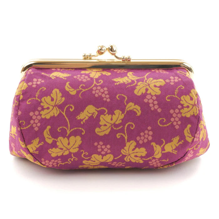 Authentic Kyoto Nishijin Woven Small Pouch - Grape & Mice Design | Japanese Gamaguchi Cosmetic Bag | Makeup & Toiletry Travel Organizer | Stationery Pouch & Bag-in-Bag | Perfect for Travel, Daily Use & Gift Giving