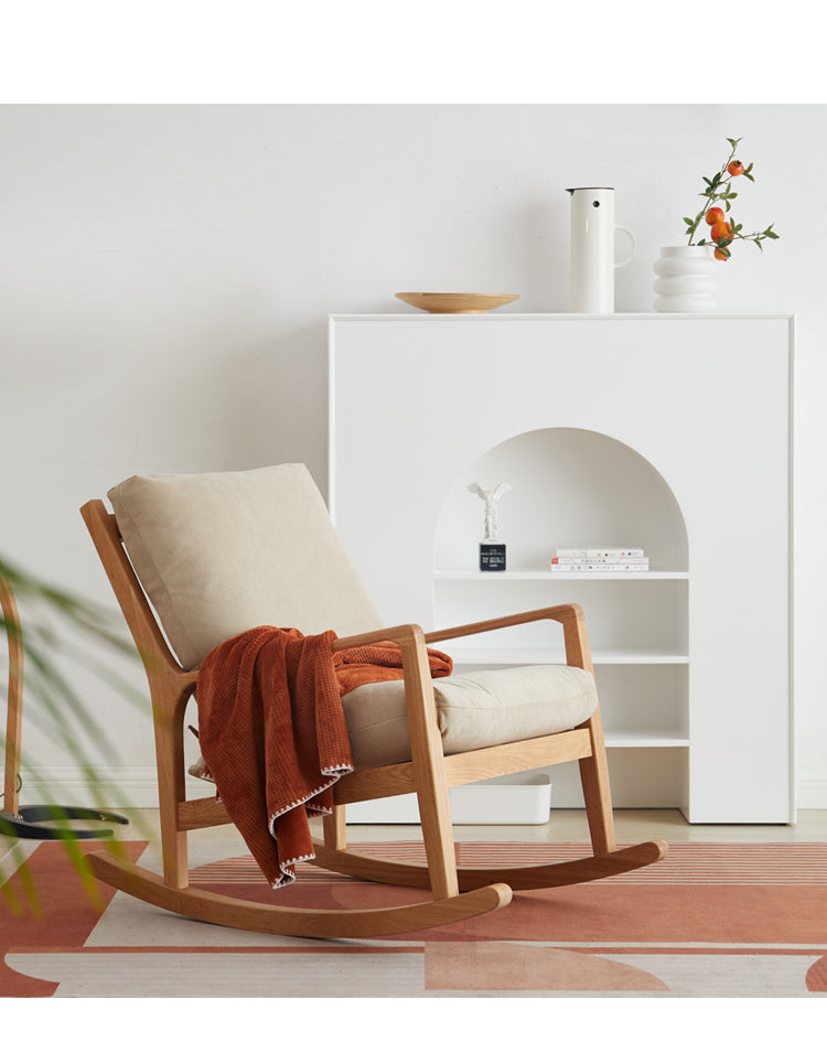 Solid Oak Wood Single Lazy Rocking Chair - Comfortable Recliner for Living Room, Bedroom, or Nursery - Perfect for Relaxing, Reading, and Napping