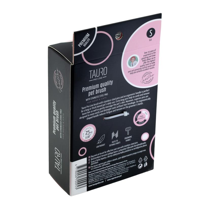 Tauro Pro Line Pet Grooming Brush - Small Pink Plastic Slicker Brush with 0.98