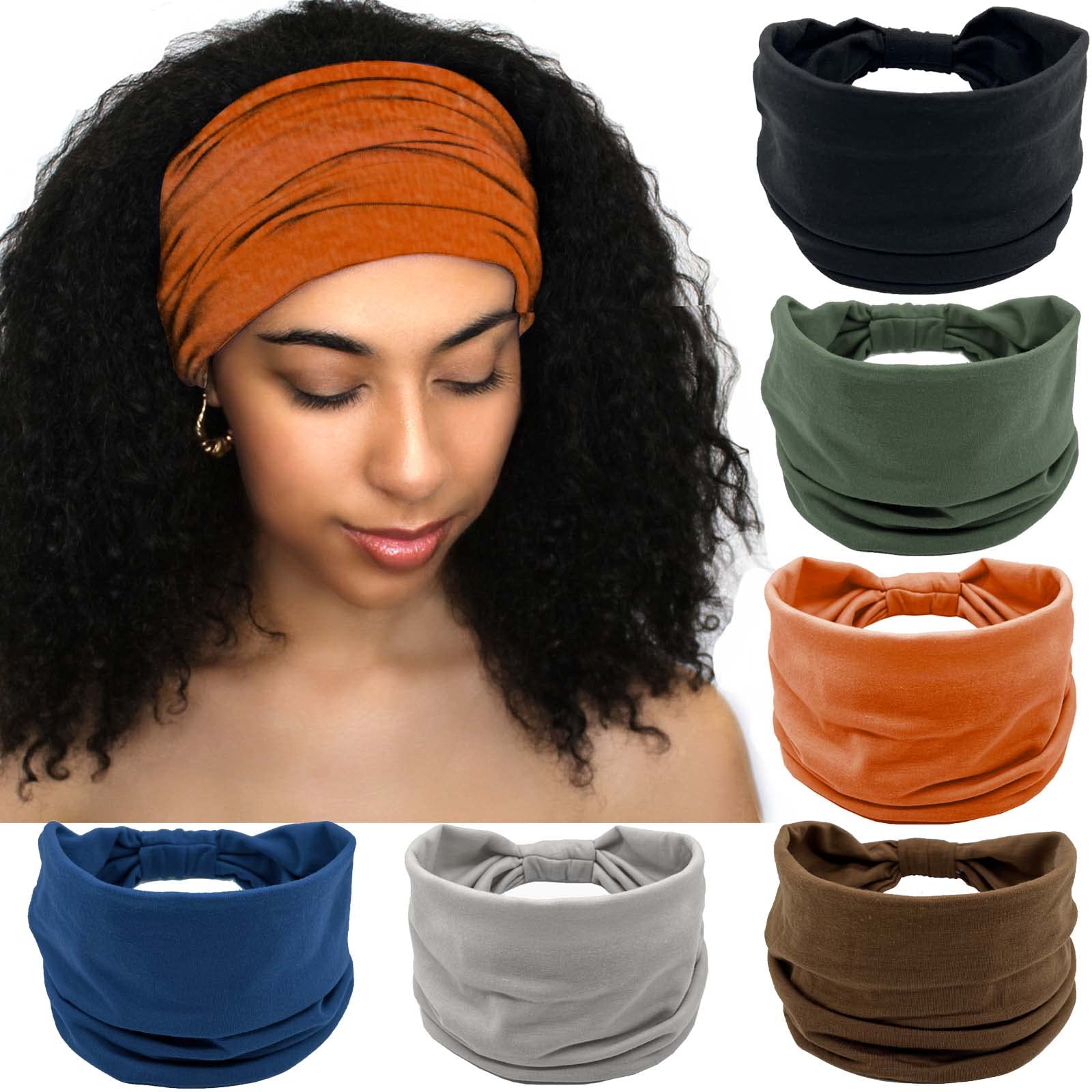 Olbye Women's Knotted Turban Headbands - 6 Pack Wide Elastic Non-Slip Hair Accessories for Yoga, Workout, Running & Fashion | Boho Style Head Wraps & Sweatbands (Solid Colors) - Perfect for Gym, Sports, Beach and Everyday Wear