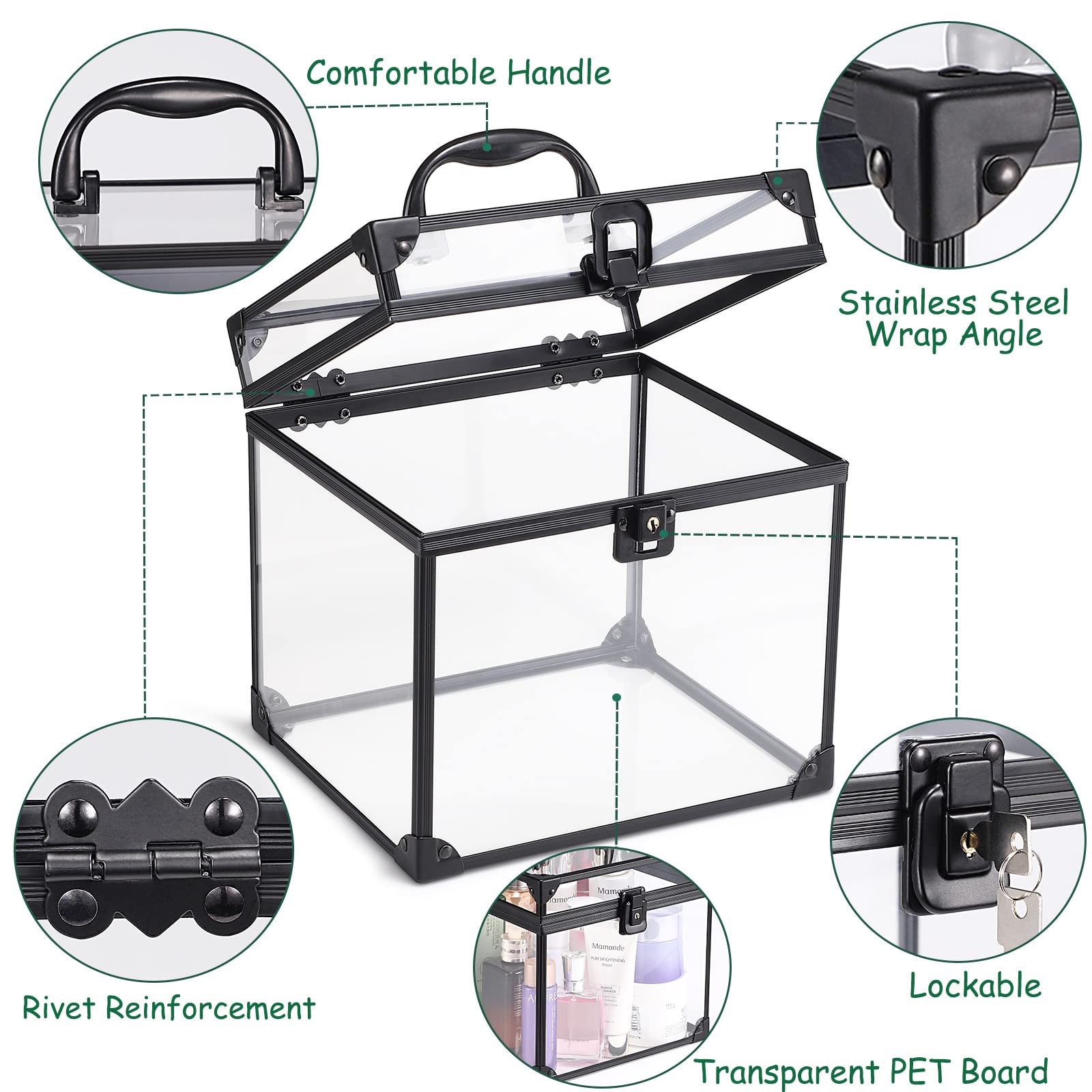 Portable Crown Storage Box for Pageants & Tiaras - 8x7x7.5 Inch Clear Makeup Organizer Case with Latches, Large Cosmetic Display & Travel Toiletry Organizer - Perfect for Beauty Pageants, Bridal Accessories & Jewelry Storage