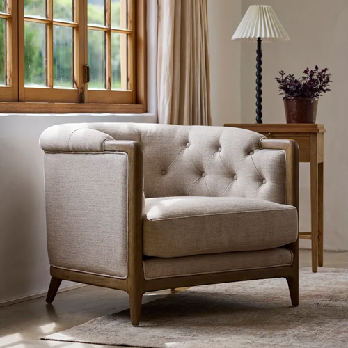 Ellen Armchair - Modern Upholstered Accent Chair in Off White, Comfortable Living Room Seating for Home, Office & Lounge Areas