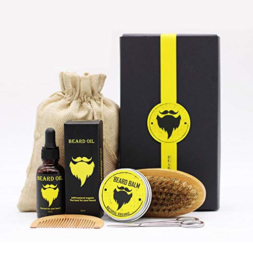 ROPALIA 6-Piece Beard Grooming Kit for Men - Includes Beard Oil, Styling Paste, Wooden Comb, Boar Bristle Brush & Stainless Steel Scissors with Travel Bag - Complete Beard Care Set for Trimming, Shaping & Daily Maintenance - Perfect for Home Use, Travel & Gifts