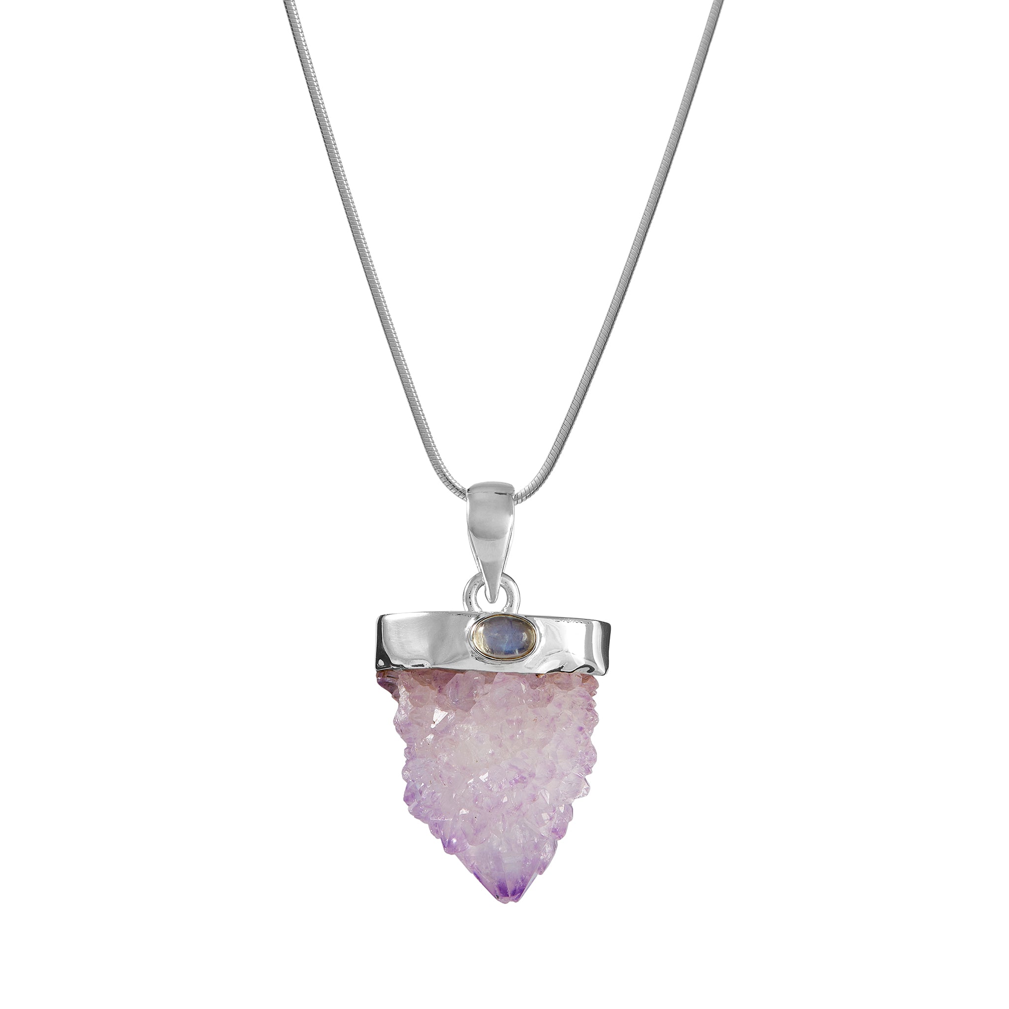Natural Spirit Quartz Pendant with Rainbow Moonstone - Healing Crystal Jewelry for Meditation, Energy Balancing & Spiritual Protection | Perfect for Yoga, Reiki & Daily Wear