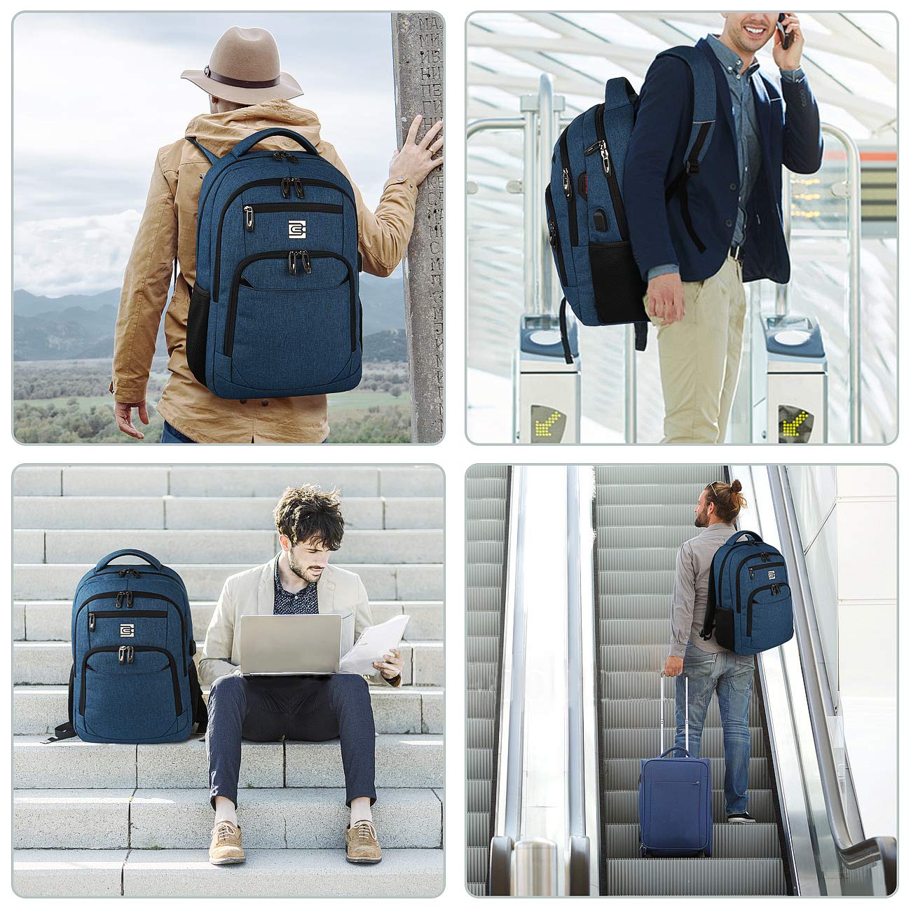 Anti-Theft Slim Laptop Backpack for Business Travel & College, Durable Water-Resistant USB Charging Bag for Women & Men, Fits 15.6 Inch Laptop & Notebook - Blue, Perfect for Work, School & Commuting