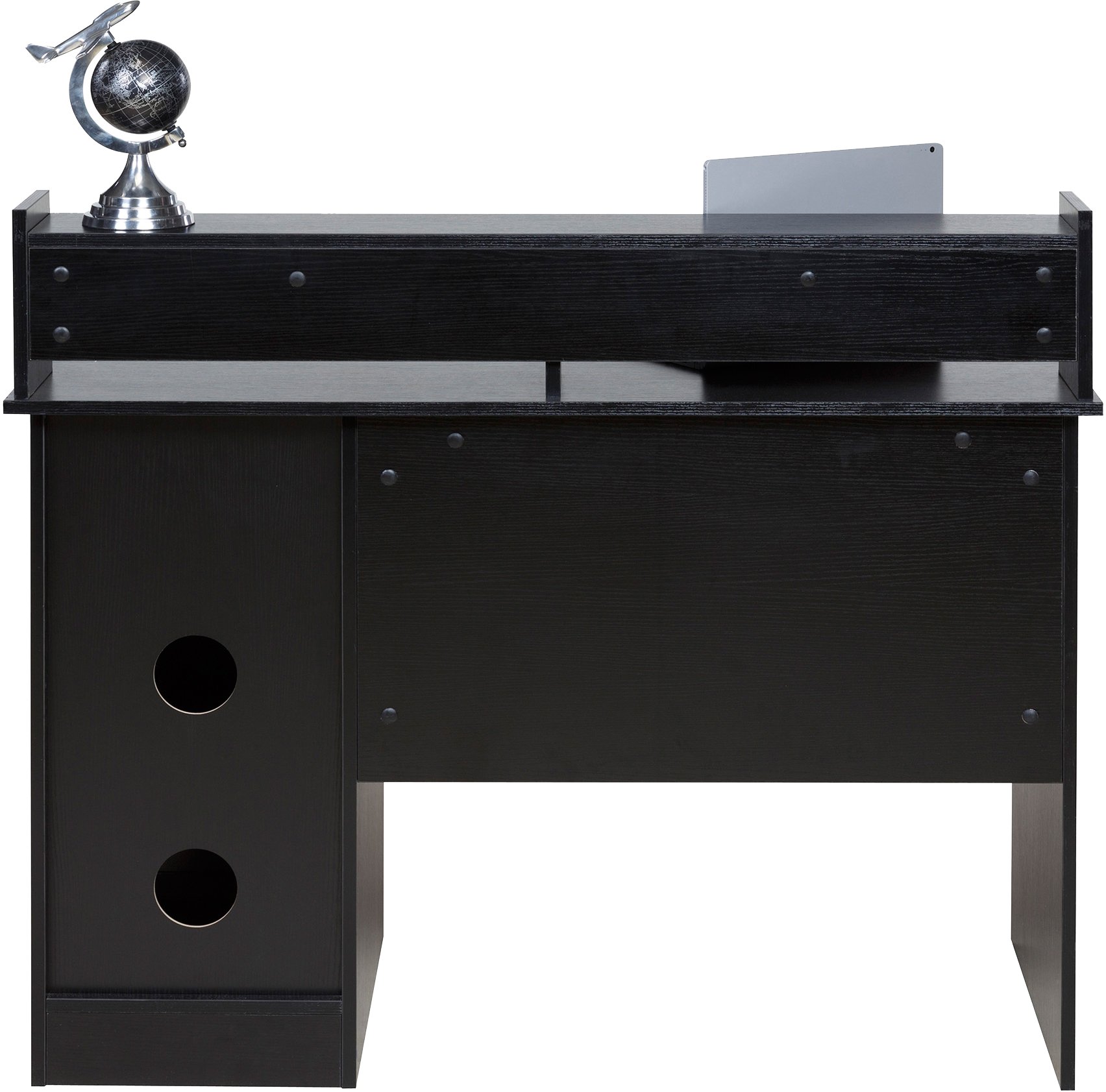 OneSpace Essential Computer Desk with Hutch & Pull-Out Keyboard - Black | Home Office Desk for Work, Study & Gaming | Compact Writing Desk for Small Spaces