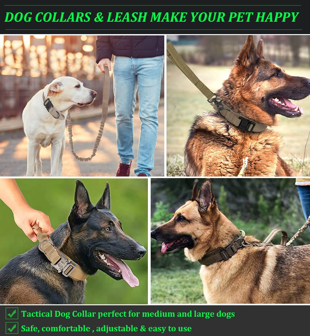 **Tactical Dog Collar & Leash Set for Large Dogs - Heavy Duty Coyote Design with Safety Car Seatbelt - Perfect for Hiking, Travel & Outdoor Adventures**