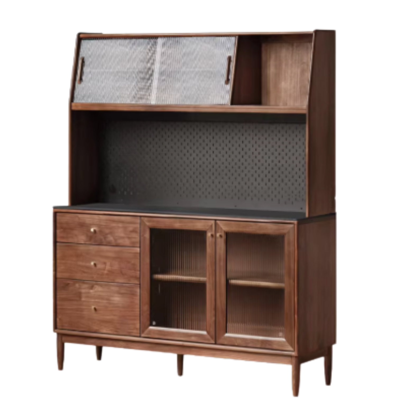70.8х15.7х69.6 inch / 180х40х177 cm /Rich Dark Walnut color/ black slate dining sideboard + shelf