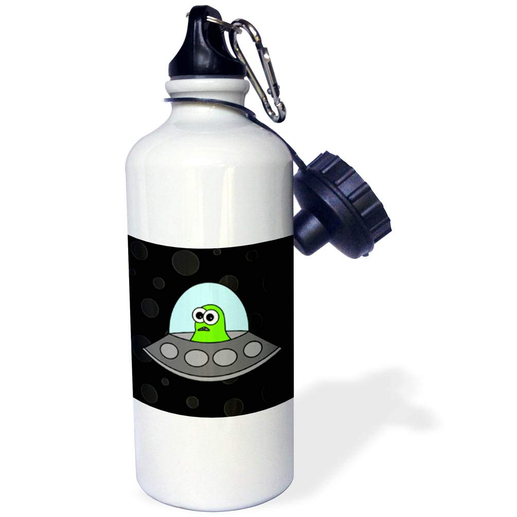 3D Rose Cute Alien Spacecraft Sports Water Bottle - 21oz Insulated Stainless Steel White Bottle for Gym, Hiking & Outdoor Activities