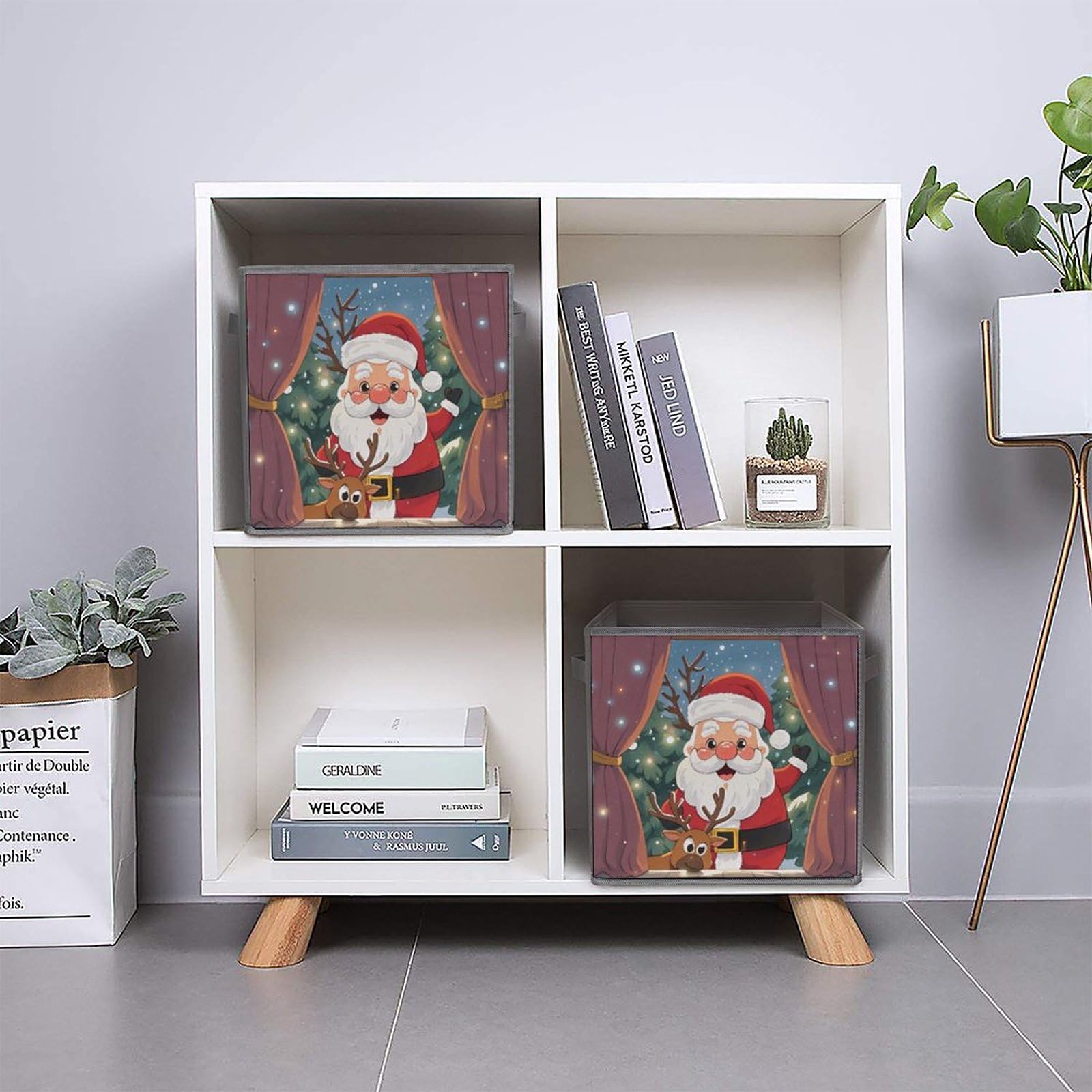 6PCS Foldable Storage Bins with Handles - Large Capacity Reindeer Peeping Printed Storage Boxes & Organizer Cubes for Playroom, Office, Home Organization | Perfect for Kids' Toys, Books & Clutter Control