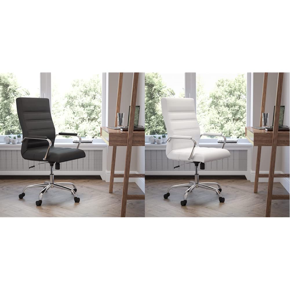 Flash Furniture High Back Executive Office Chair - White LeatherSoft Swivel Desk Chair with Chrome Frame & Adjustable Height - Perfect for Home Office, Conference Rooms, and Workspaces