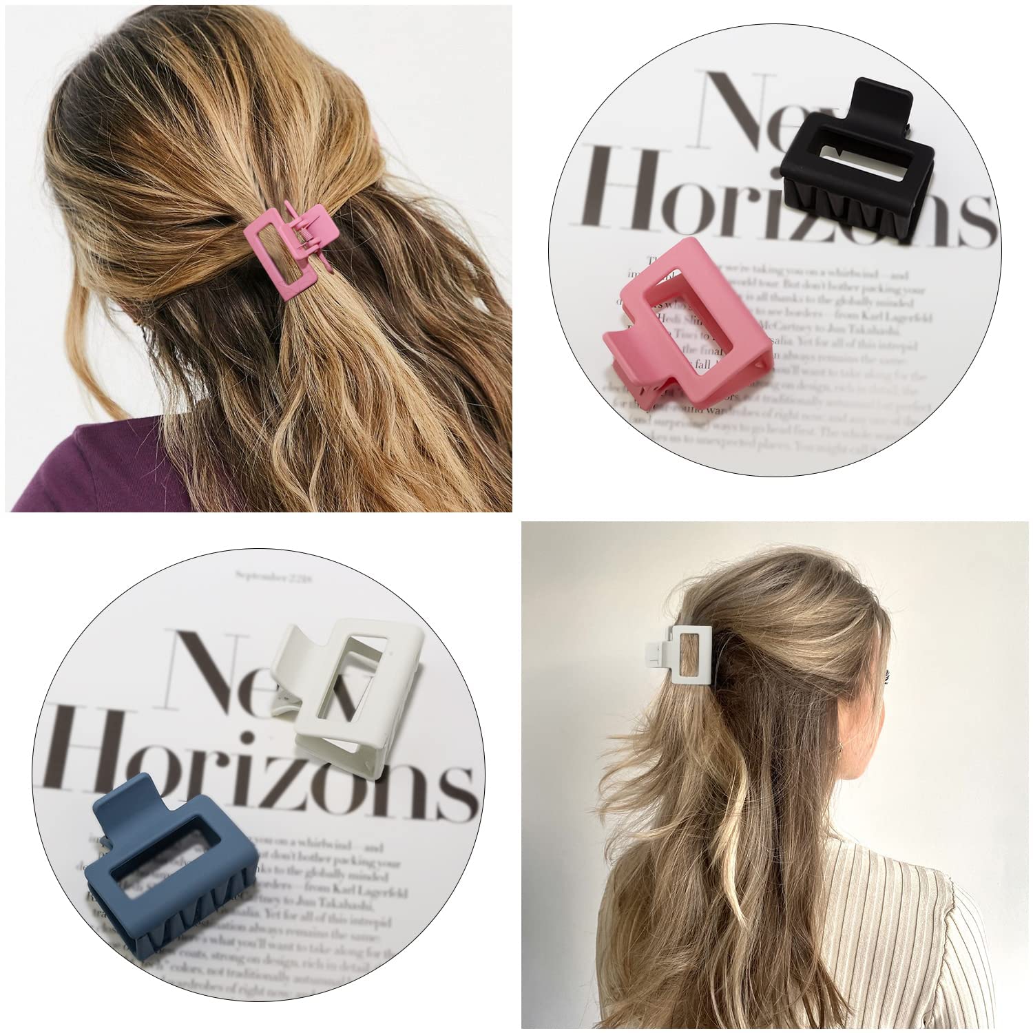 4Pcs Medium Hair Clips - Square Matte Non-Slip Claw Clips for Women & Girls, Strong Hold Rectangle Jaw Clips for Long or Short Hair - Perfect for School, Work, Gym & Daily Styling